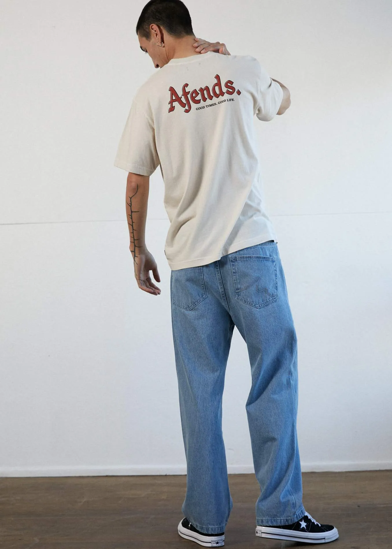 Afends Mens Rennie - Retro Fit Tee - Moonbeam
