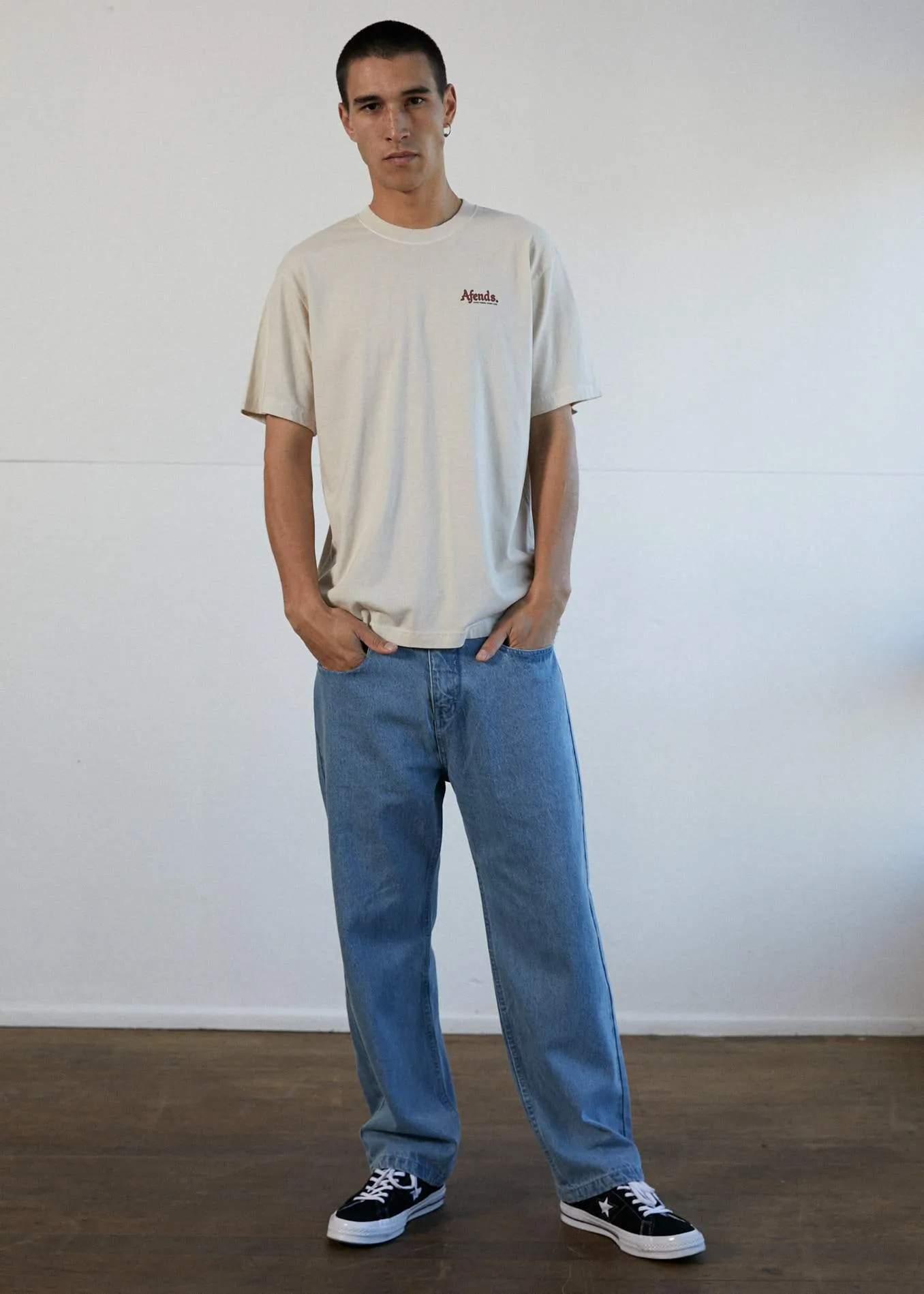 Afends Mens Rennie - Retro Fit Tee - Moonbeam