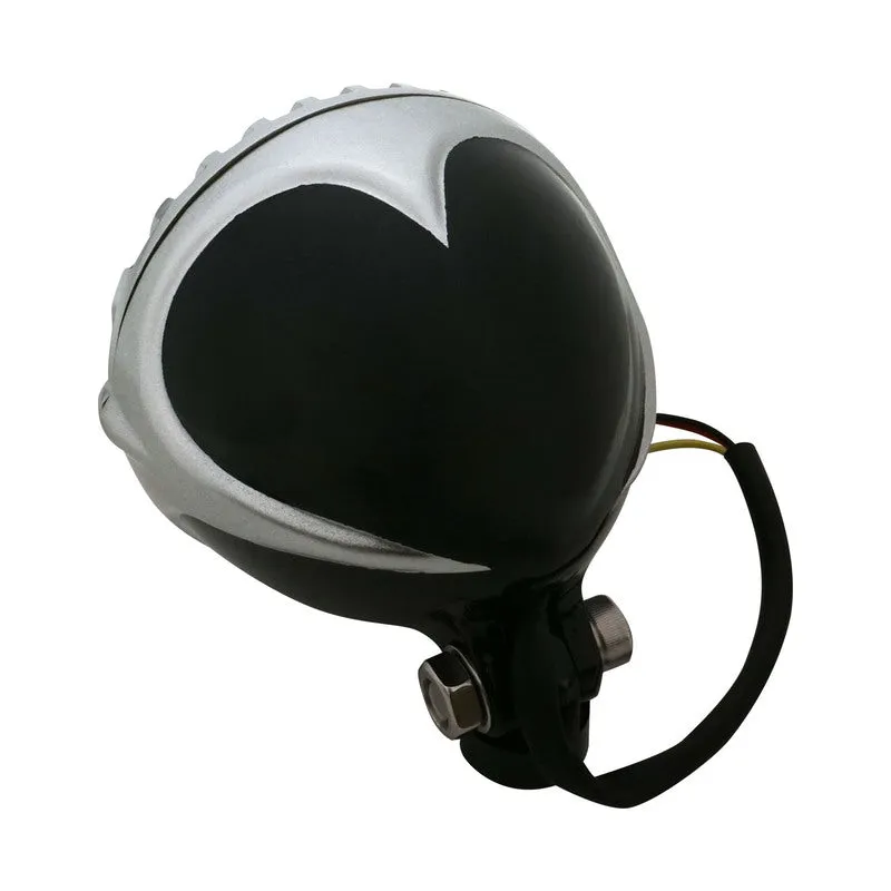 Attitude Inc Headlight 5.0'' Aluminium, Silver/Black, Vintage Antique Style Chopper Bobber , Each