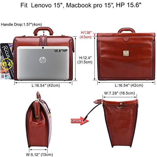 Banuce Full Grain Italian Leather Briefcase for Men 15 Inch Laptop Business Bag Lawyer Attache Case