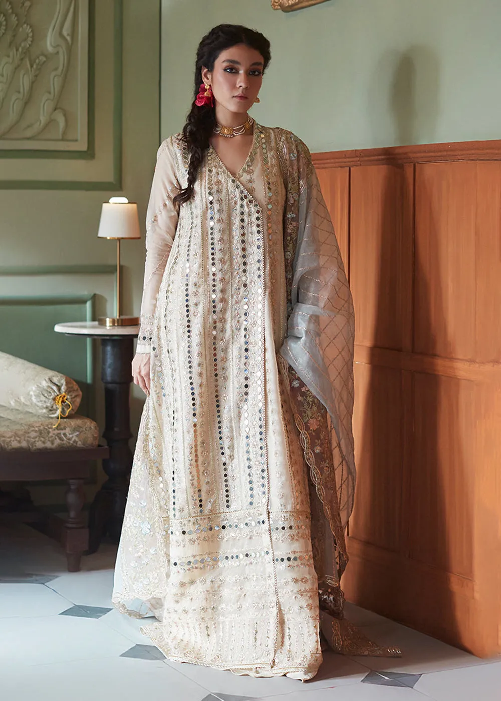 Beige Organza Net Pakistani Suit | Mushq | Qala Kamdaani | Aaima