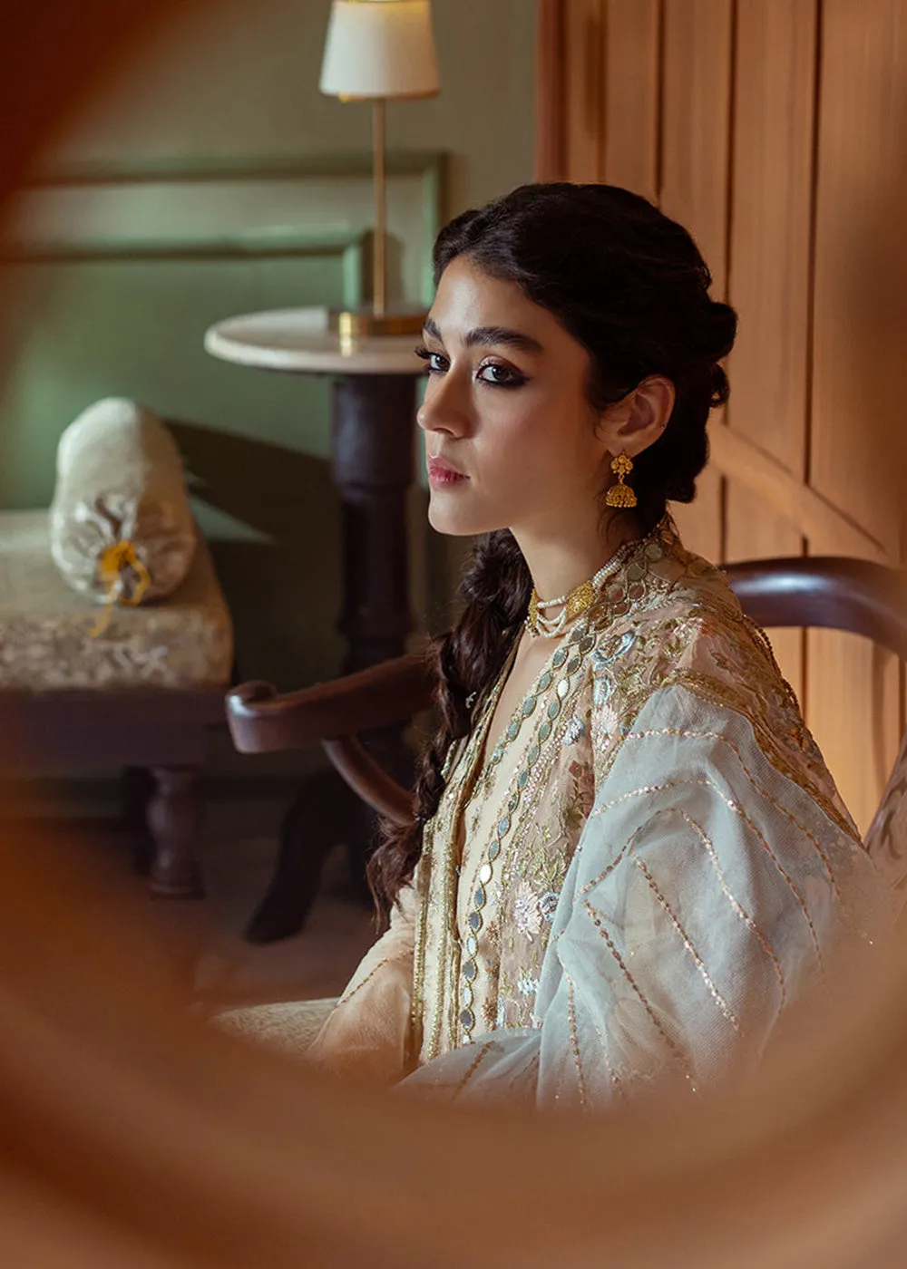 Beige Organza Net Pakistani Suit | Mushq | Qala Kamdaani | Aaima