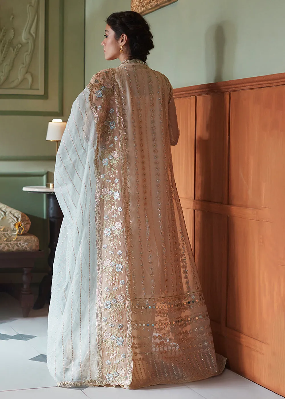 Beige Organza Net Pakistani Suit | Mushq | Qala Kamdaani | Aaima