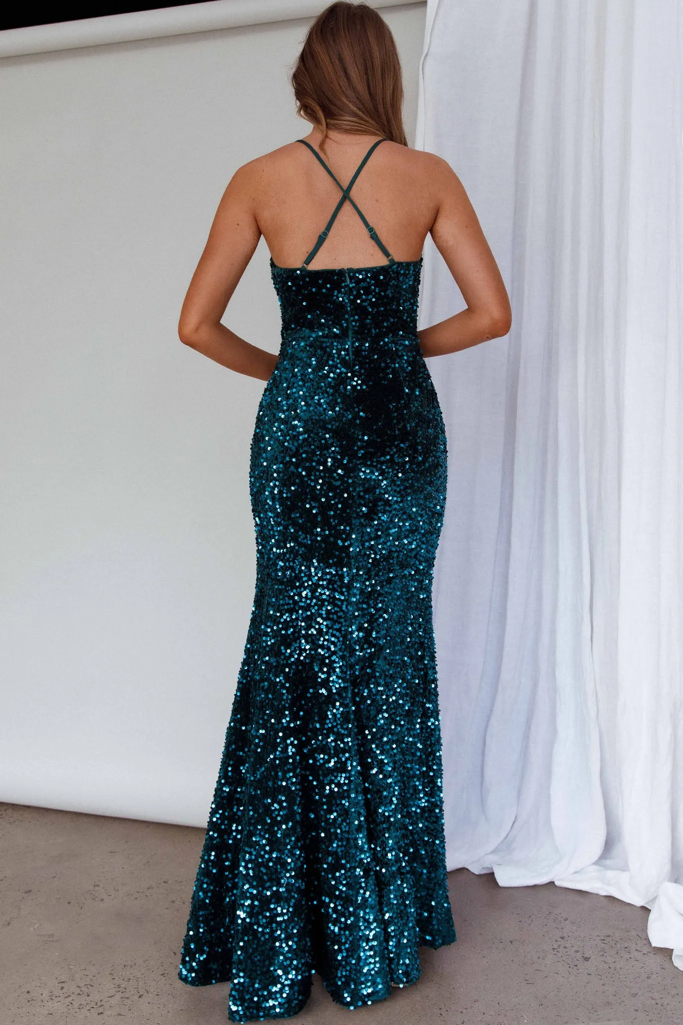 Bellerose Thigh Split Sequin Dress Emerald