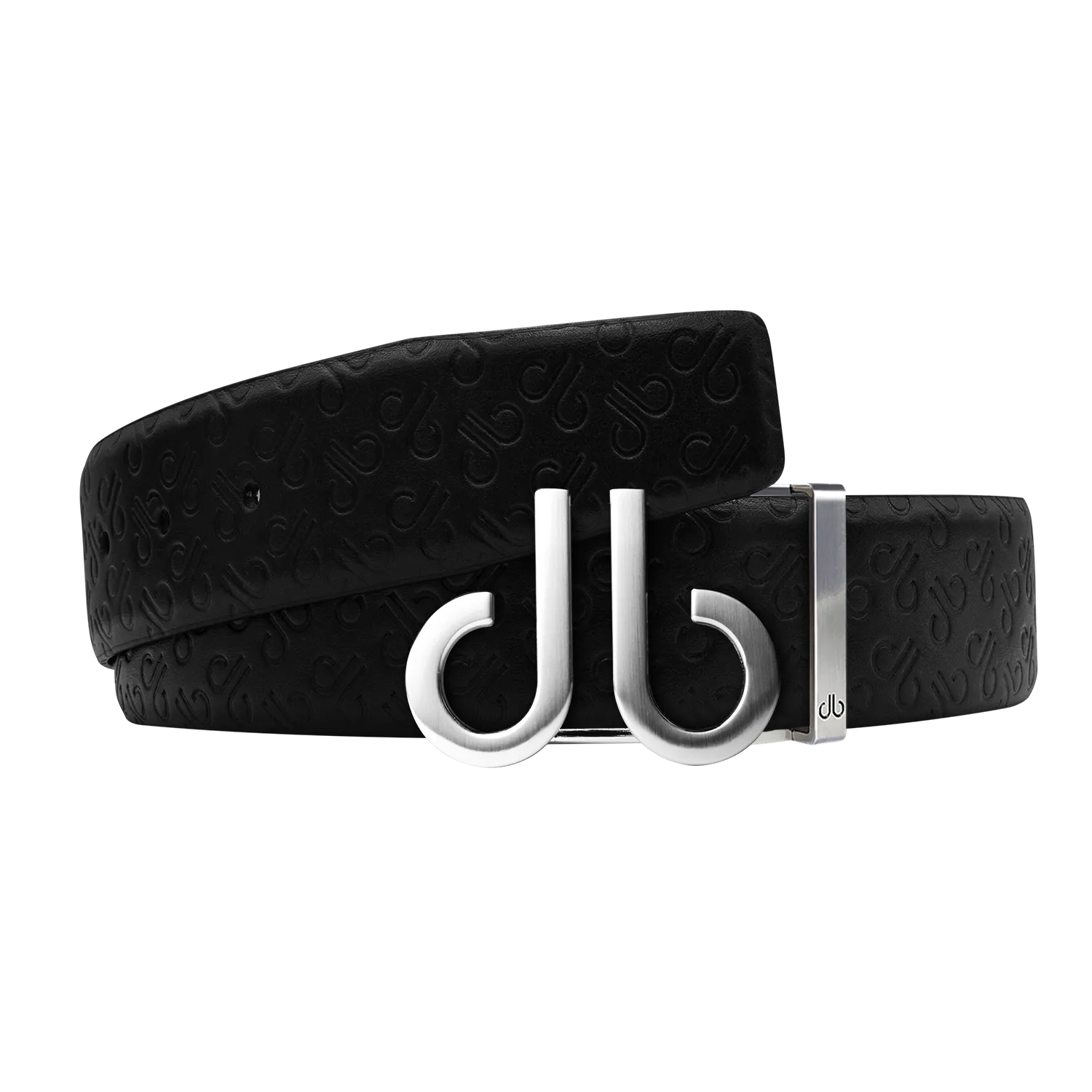 Black Db Icon Pattern Embossed Leather Belt With Druh Db Silver Icon Buckle