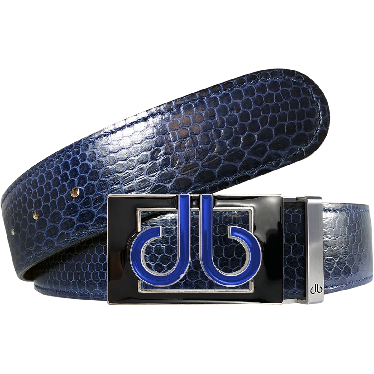 Blue Snakeskin Leather Belt with Buckle
