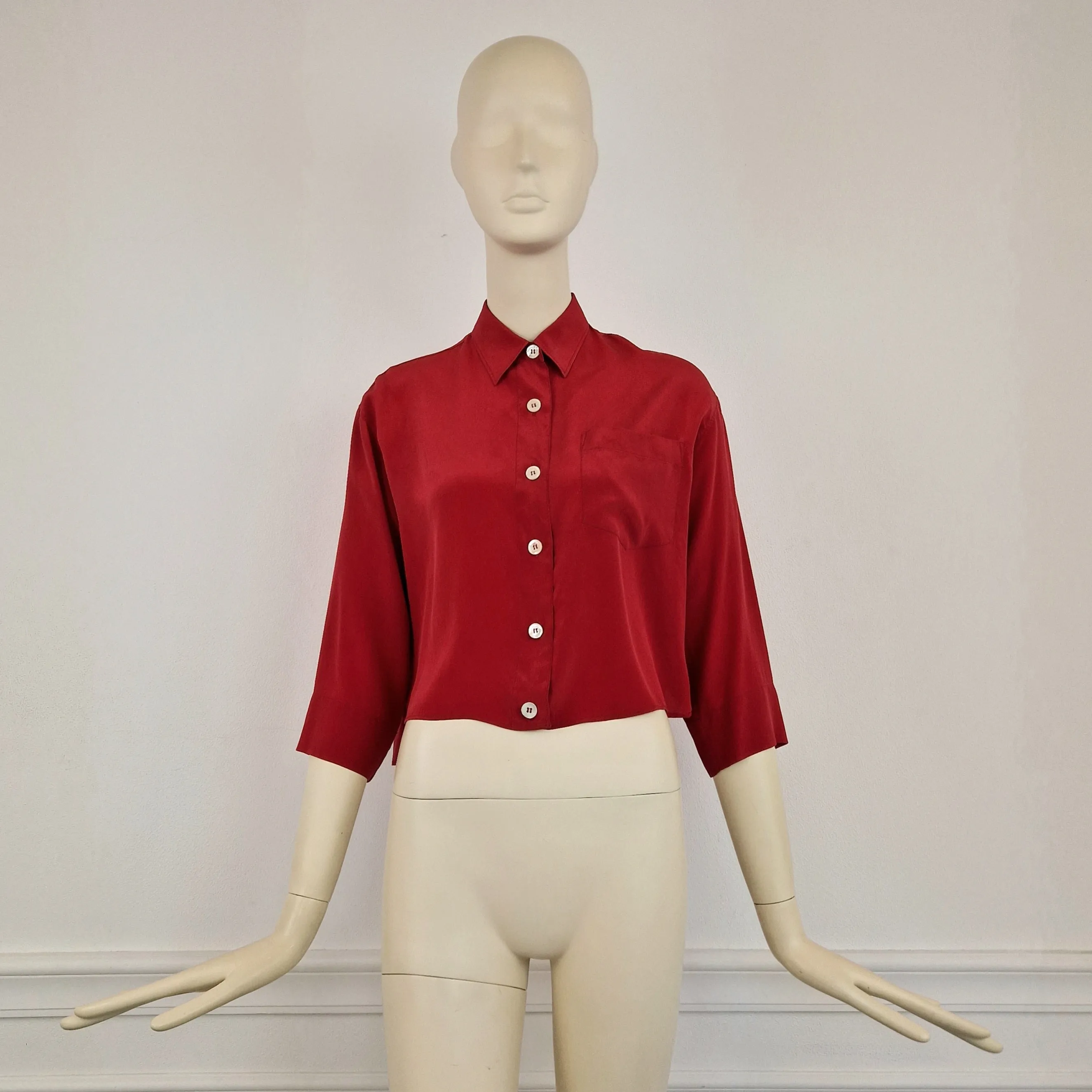 Camicia vintage asimmetrica seta rossa