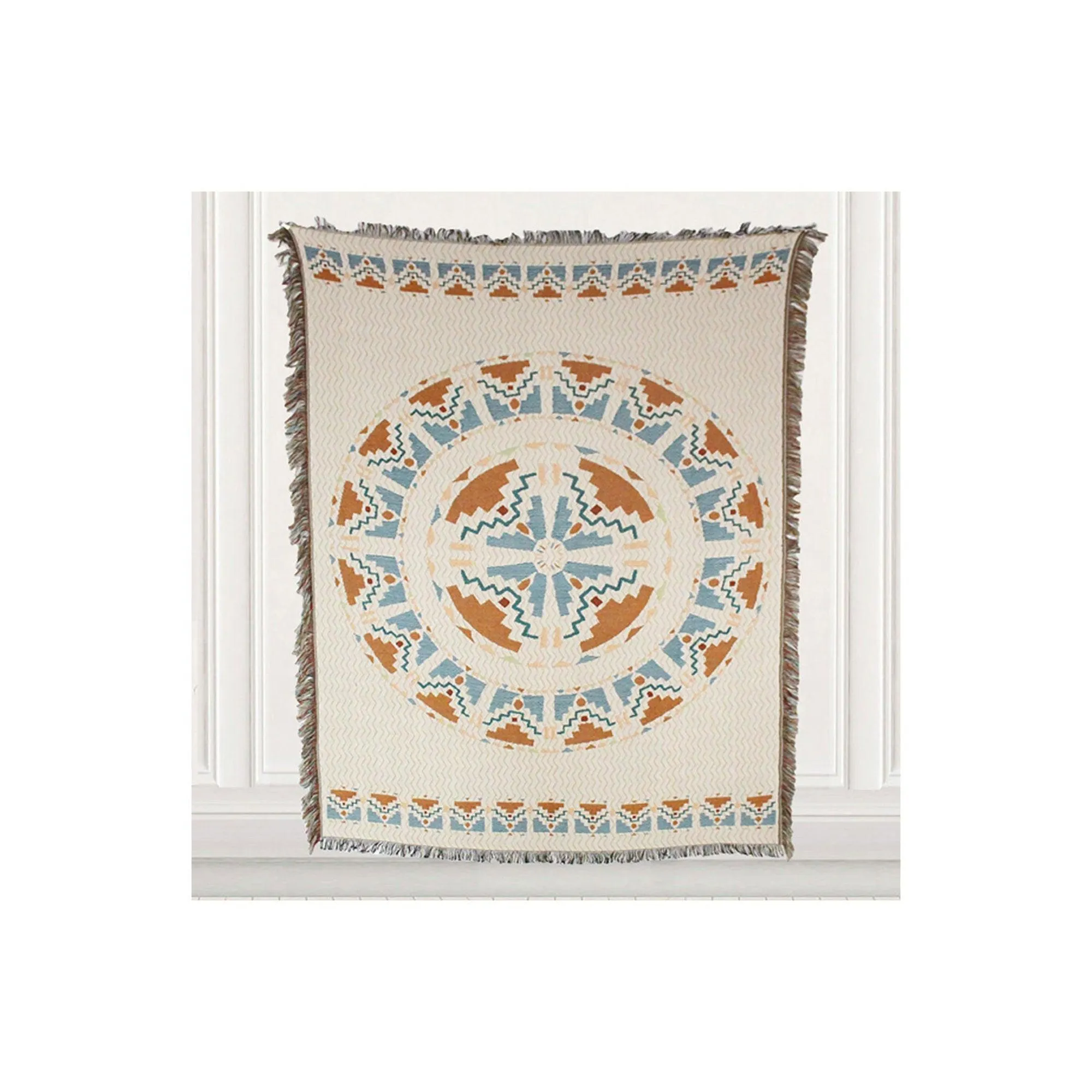 Cotton Heavy Throw Blanket w/ Fringe - Native Basket
