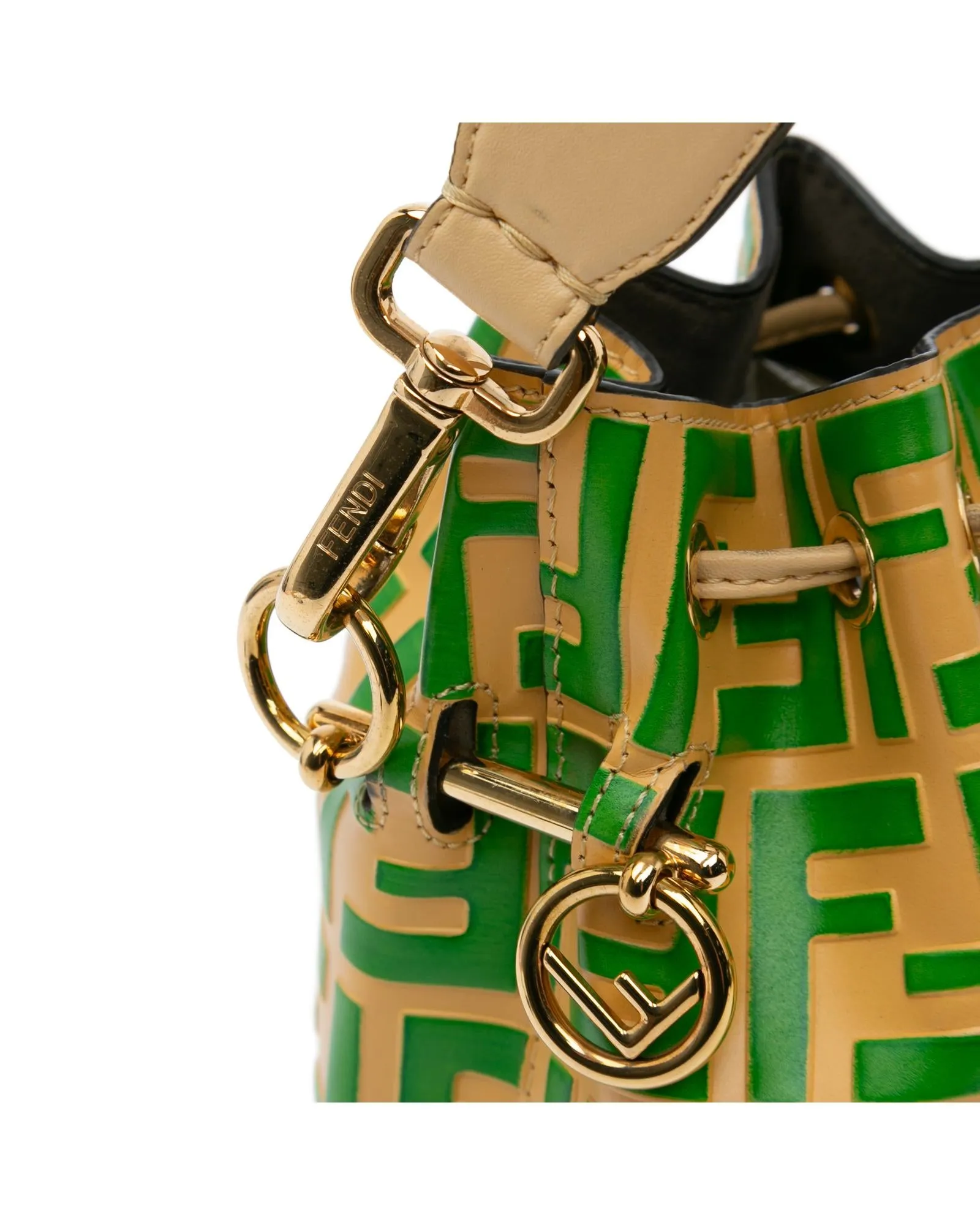 Embossed Leather Bucket Bag with Detachable Strap
