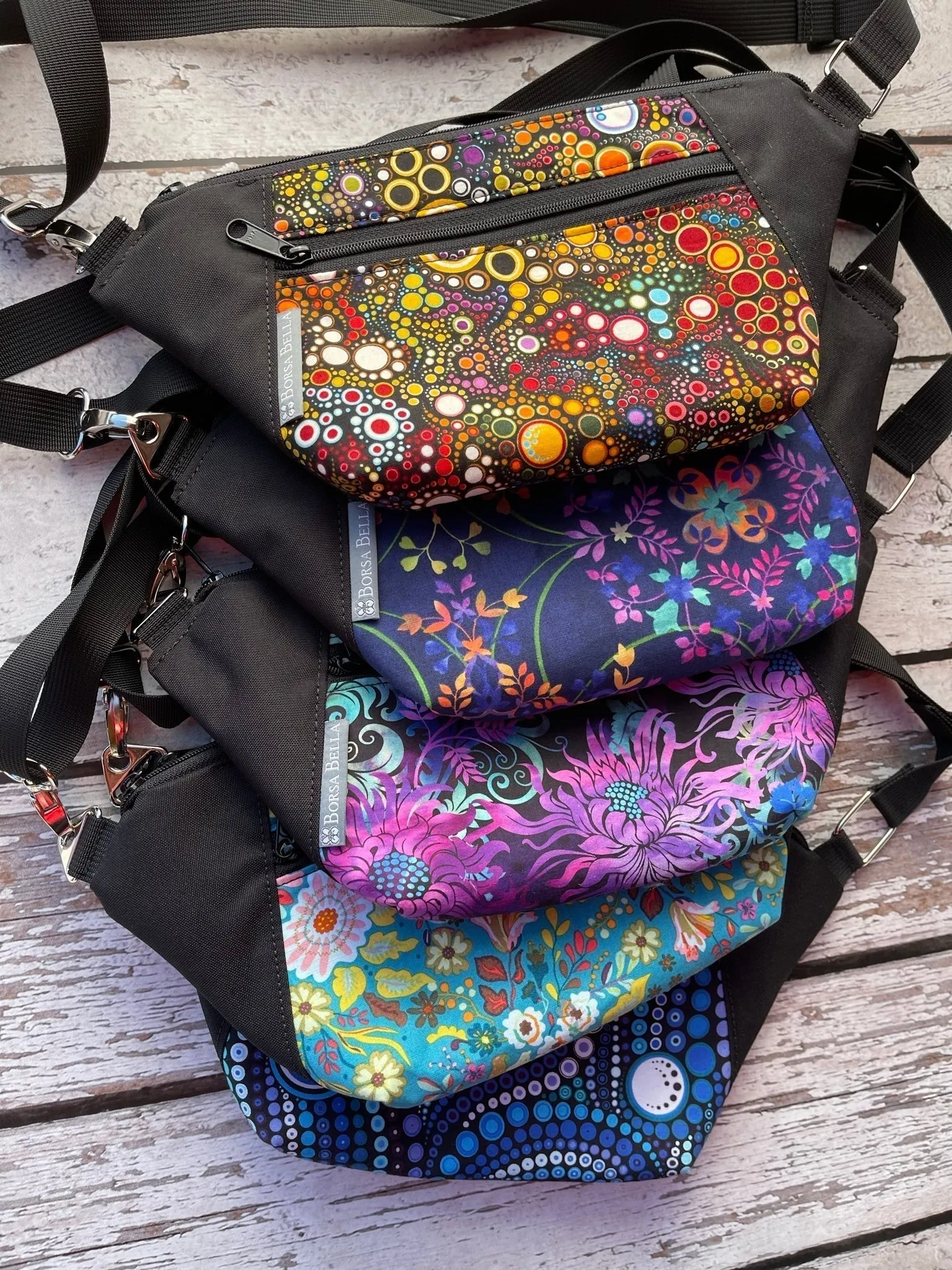 Fanny Pack or Crossbody Bag - Decoupage Black and White Fabric