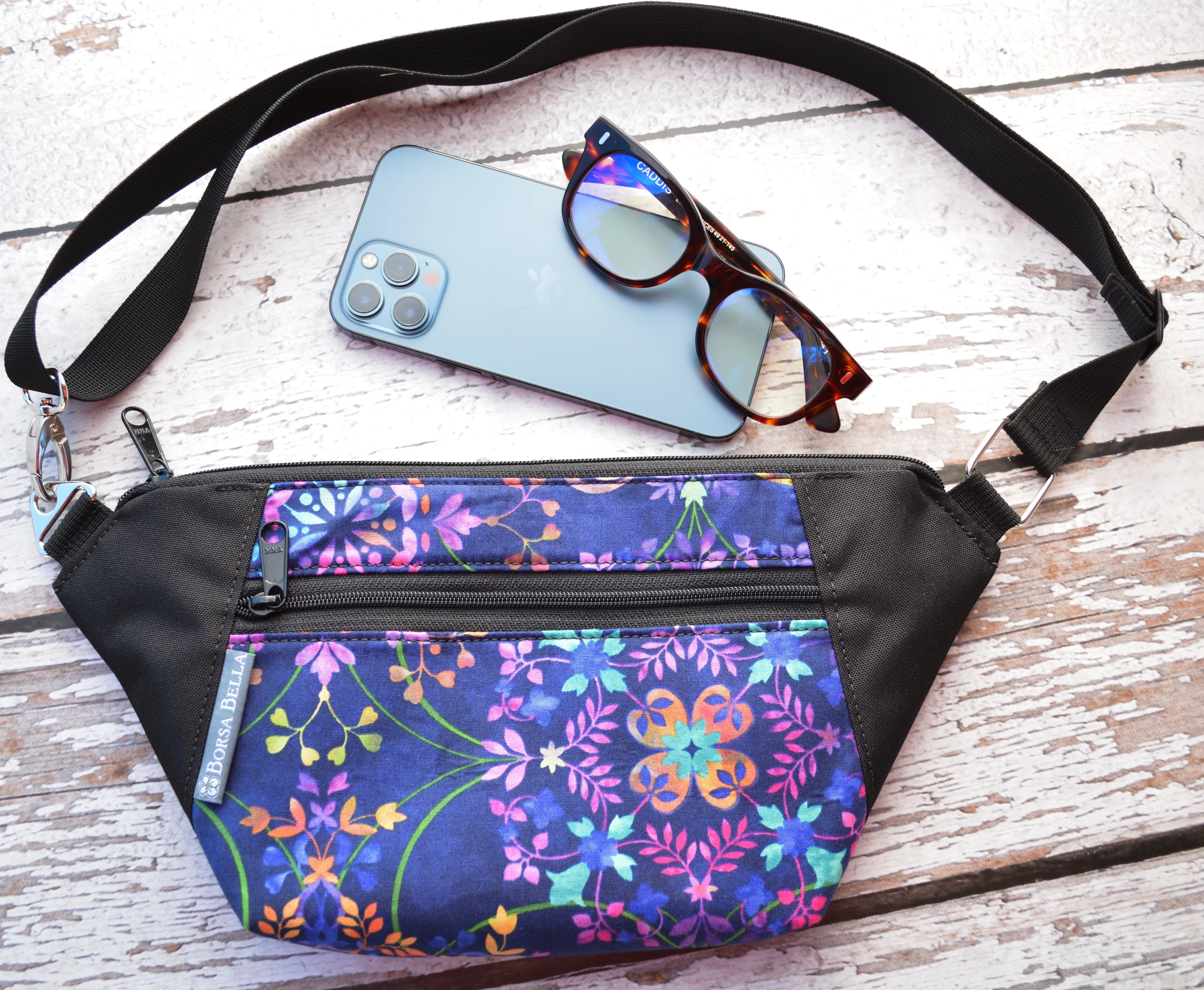 Fanny Pack or Crossbody Bag - Decoupage Black and White Fabric