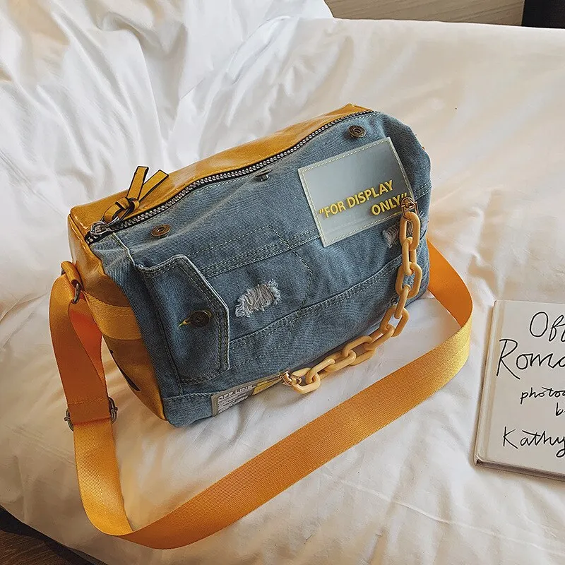 Fashion Denim Chain Crossbody Bags for Women Letter Designer Candy Female Shoulder Bag Sling Side Large Capacity Tote Weekender