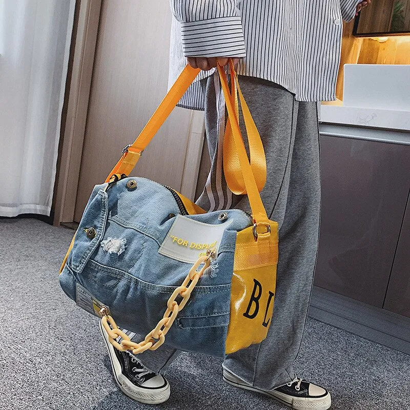 Fashion Denim Chain Crossbody Bags for Women Letter Designer Candy Female Shoulder Bag Sling Side Large Capacity Tote Weekender