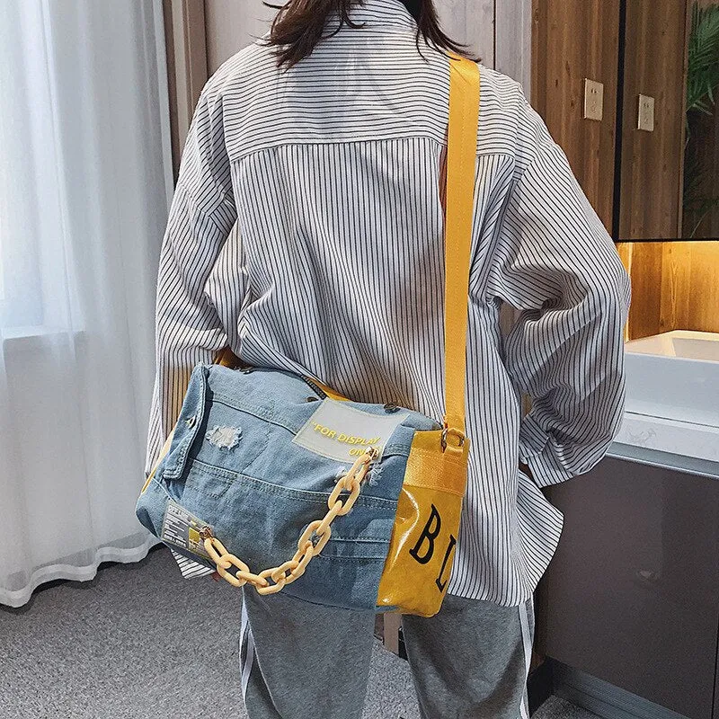 Fashion Denim Chain Crossbody Bags for Women Letter Designer Candy Female Shoulder Bag Sling Side Large Capacity Tote Weekender
