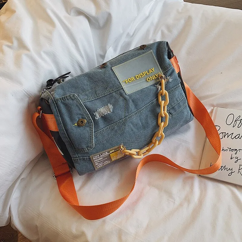 Fashion Denim Chain Crossbody Bags for Women Letter Designer Candy Female Shoulder Bag Sling Side Large Capacity Tote Weekender