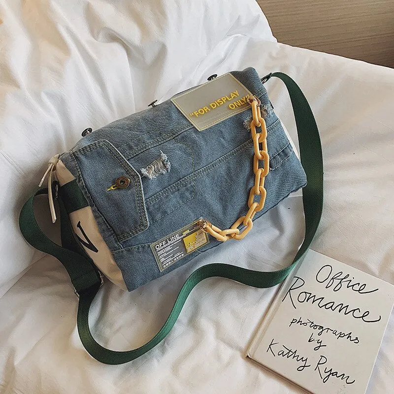 Fashion Denim Chain Crossbody Bags for Women Letter Designer Candy Female Shoulder Bag Sling Side Large Capacity Tote Weekender