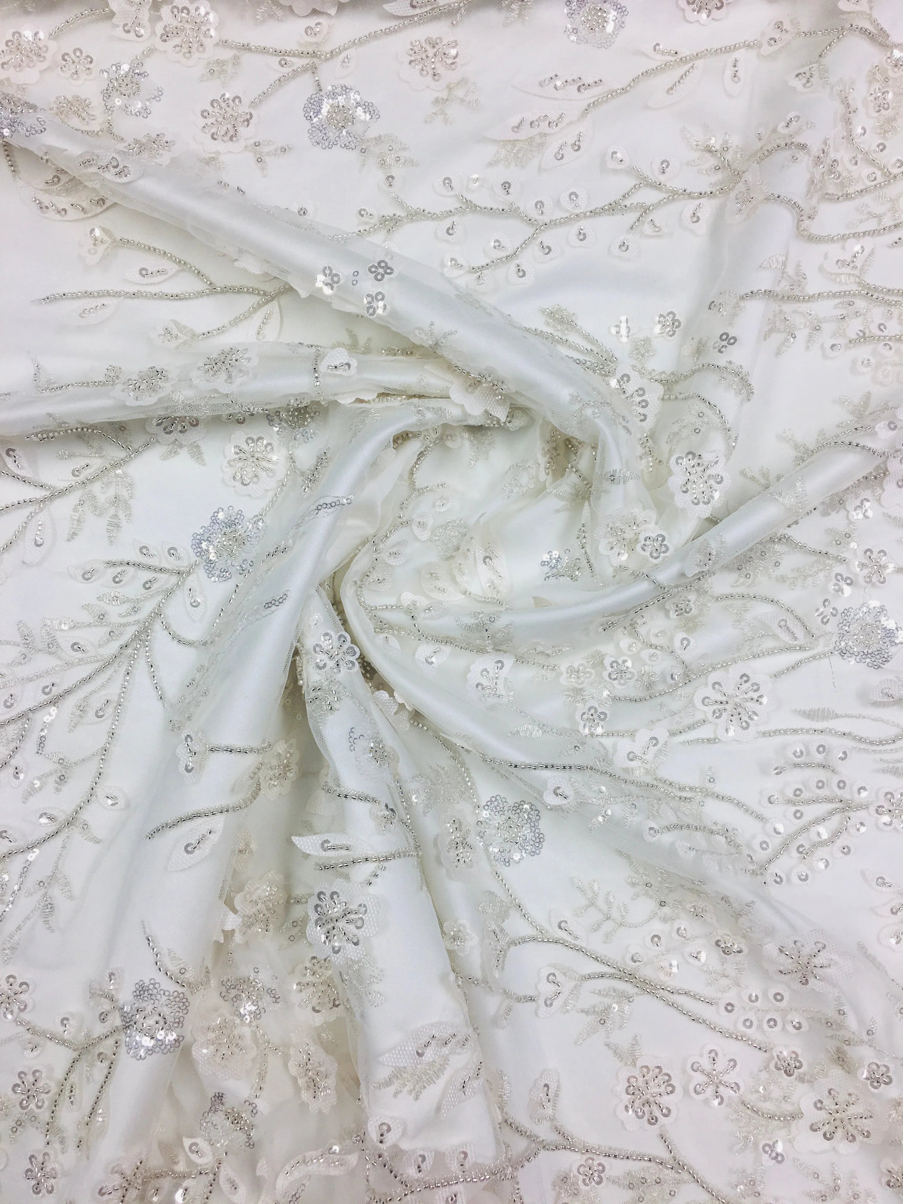 Feather Branch Hand Beaded Lace