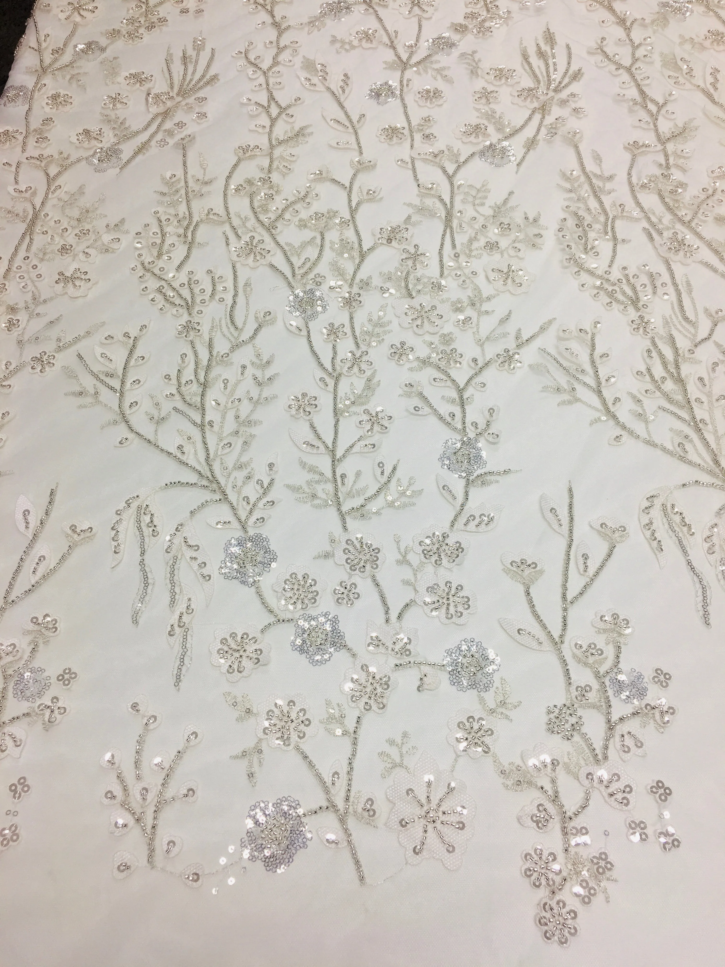 Feather Branch Hand Beaded Lace