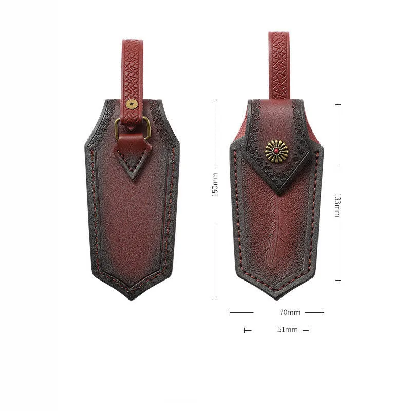 Flip Cover Feather Embossing Folding Knife Sheath Leather Belt Bag