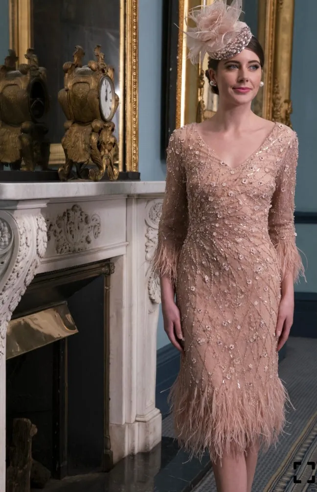 Gill Harvey V Neck & Feather Beaded Dress