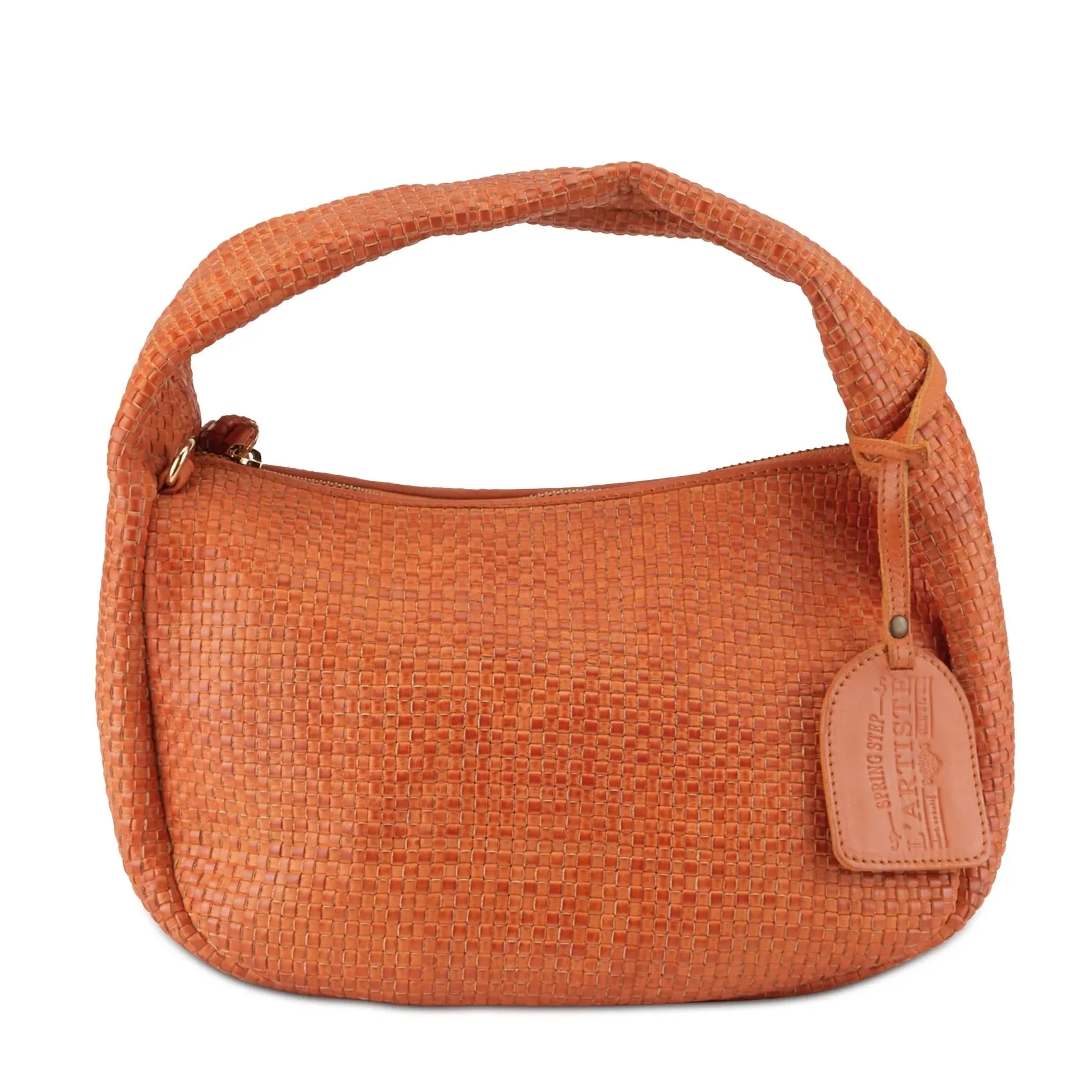 Intricately Woven Handbag in Orange Leather