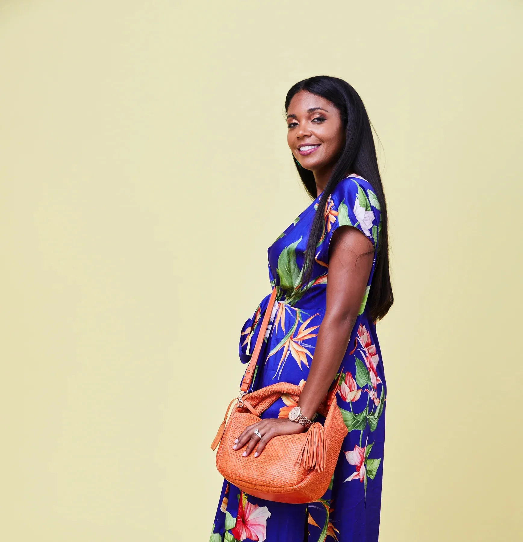 Intricately Woven Handbag in Orange Leather