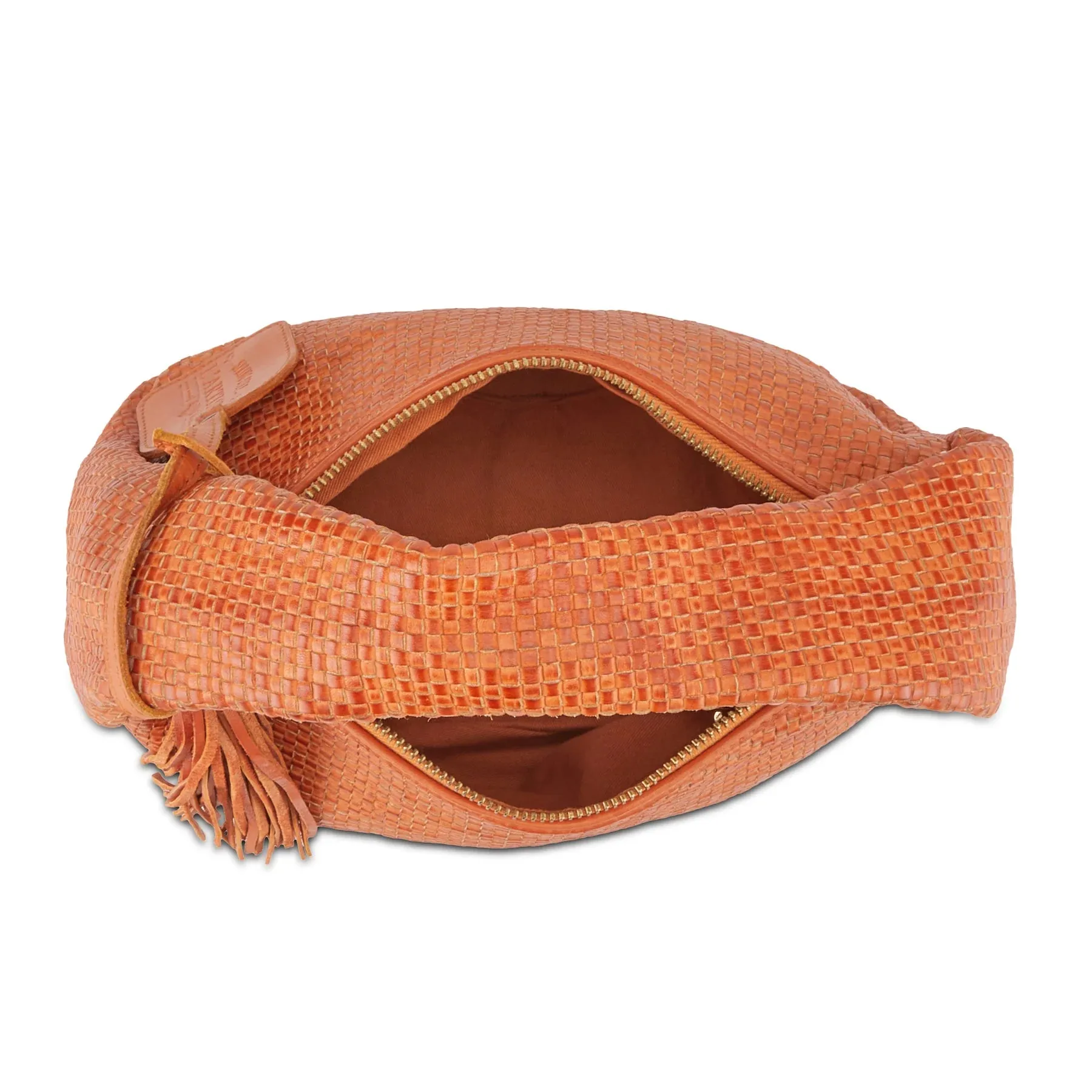 Intricately Woven Handbag in Orange Leather