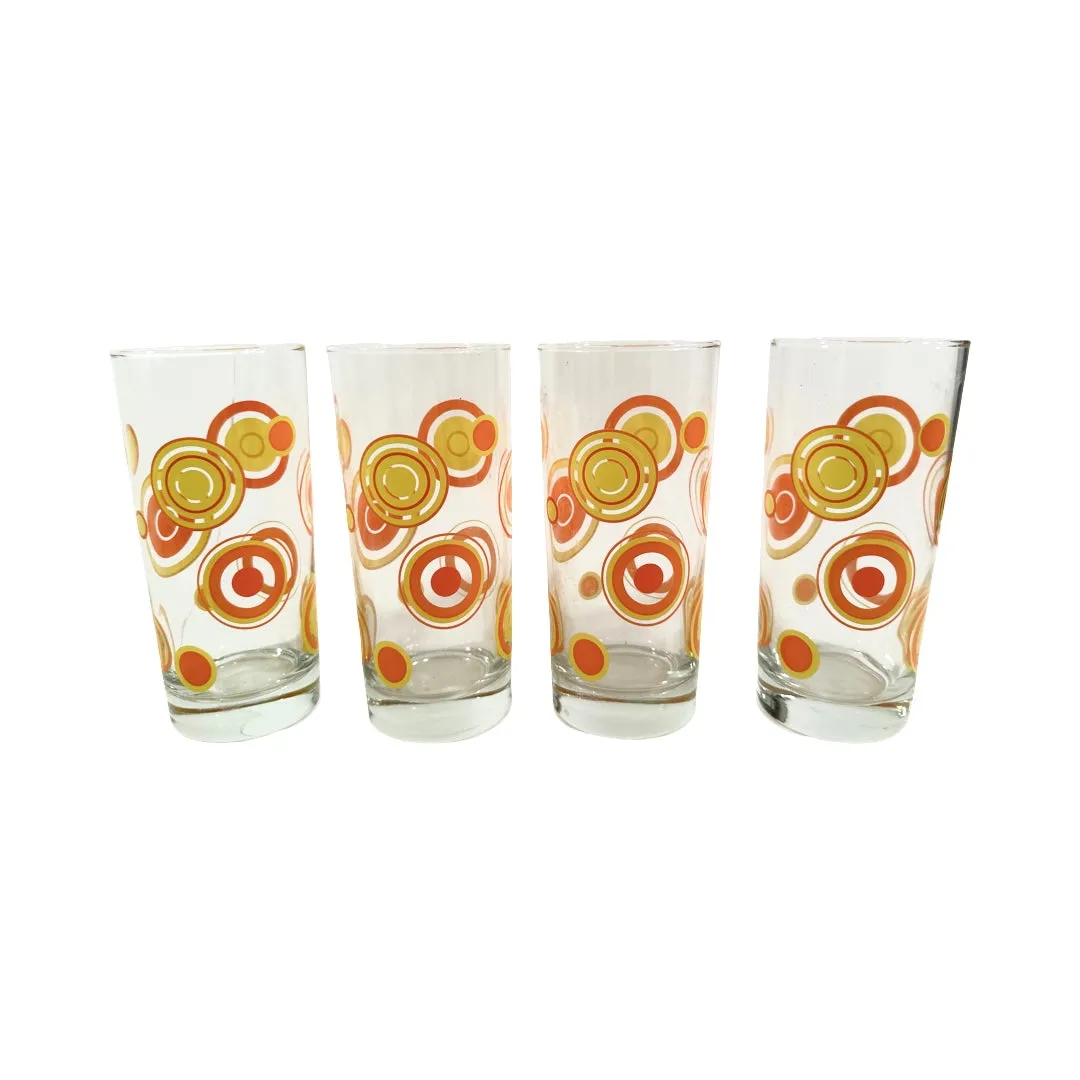 Libbey Vintage Orange and Yellow Circle Glasses (Set of 4)