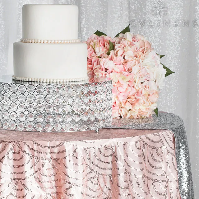 Mermaid Scale Sequin 120" Round Tablecloth - Blush/Rose Gold