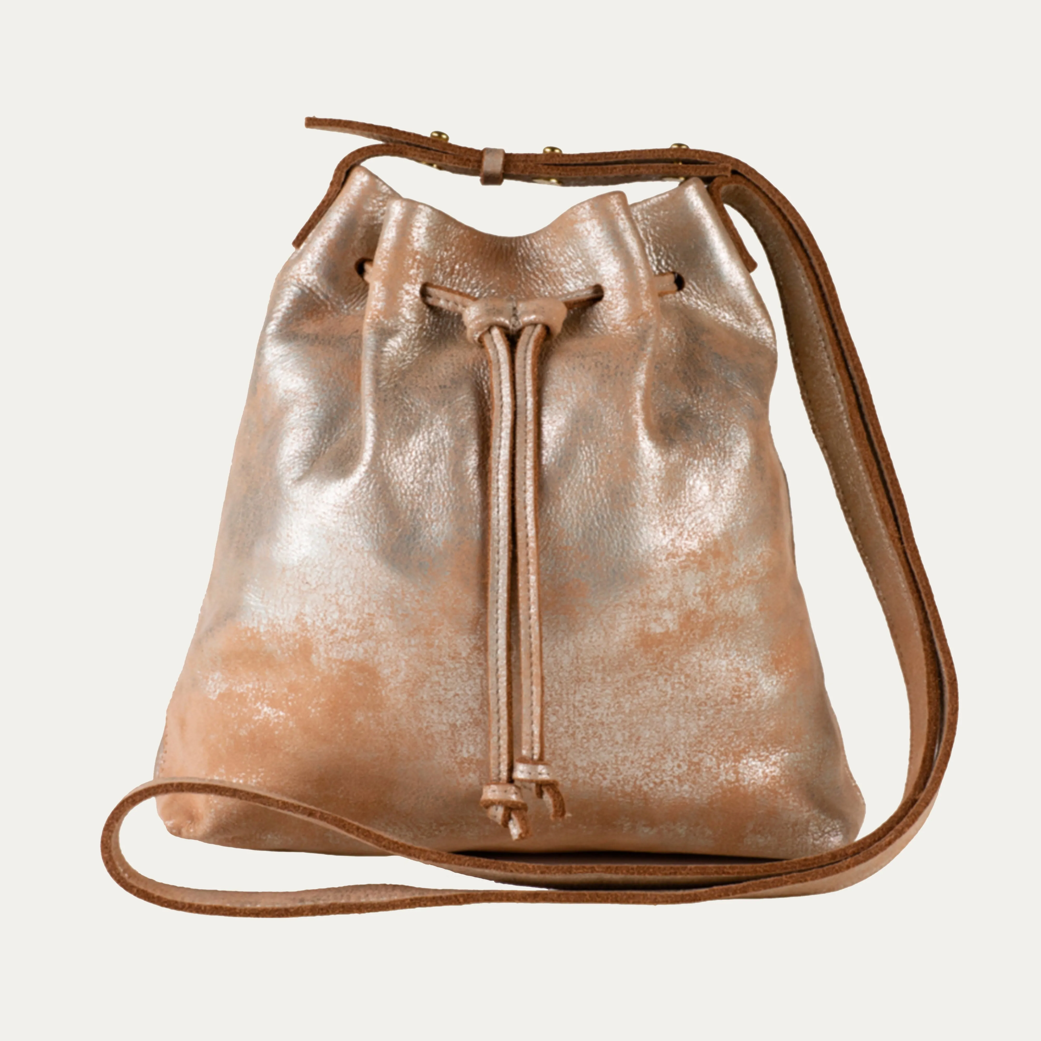 Mini Crossbody Tote | Blush Metallic Leather   Gold Hardware