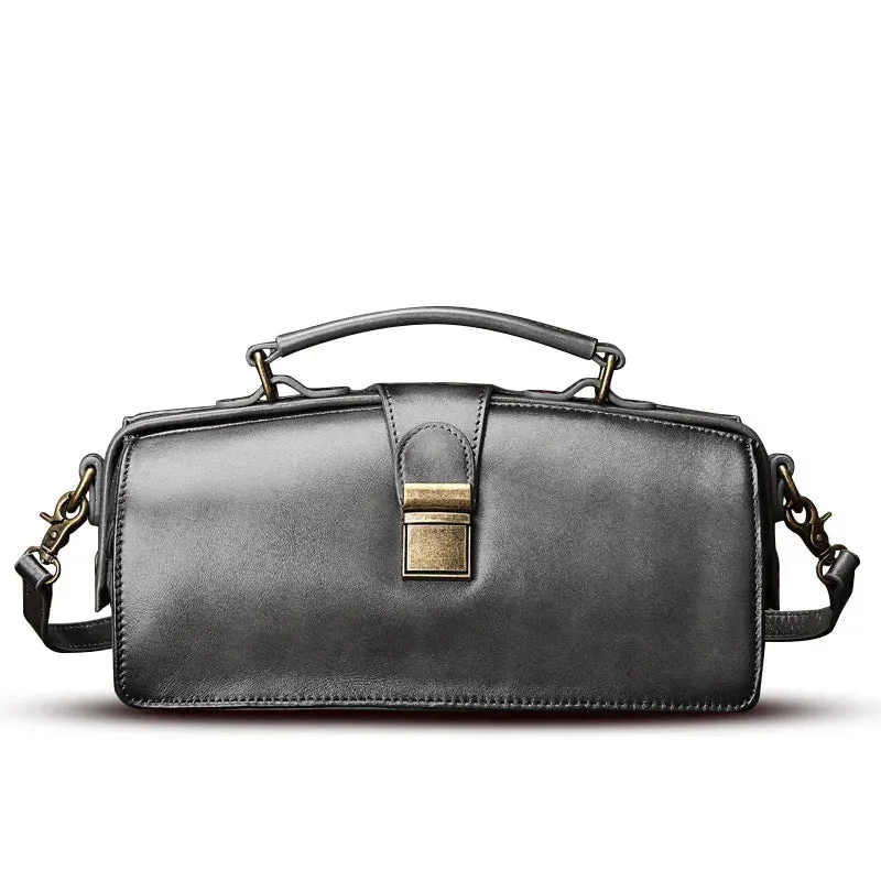 MS Retro Women Doctor Bag Luxury Handmade Genuine Leather Frame Handbag