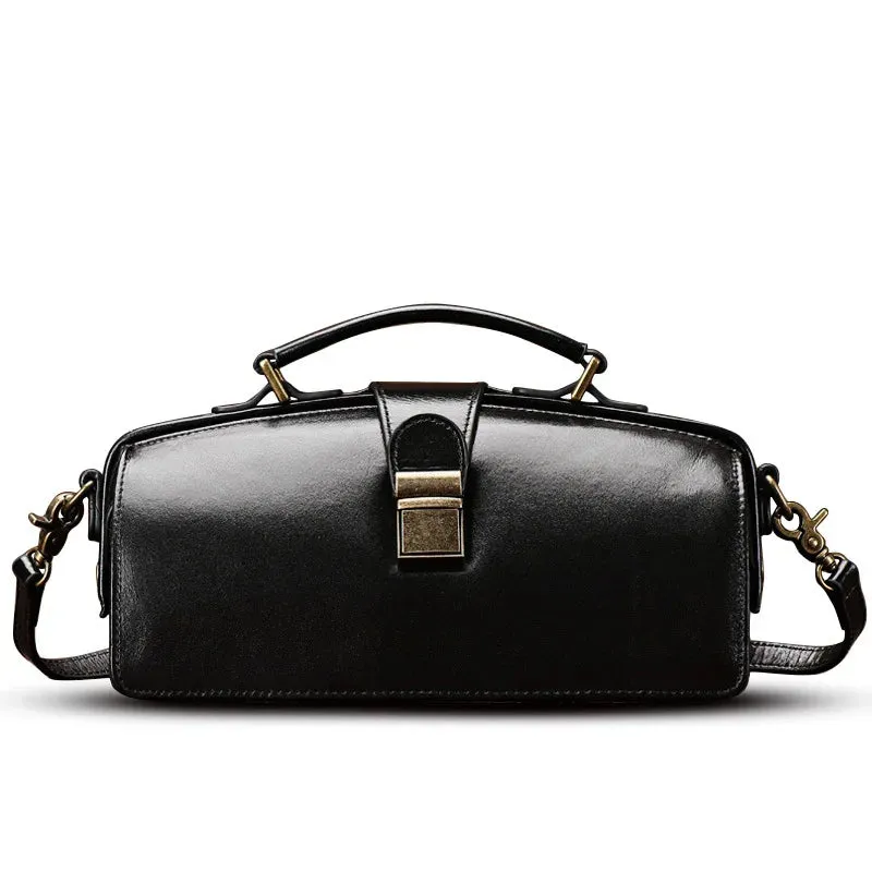 MS Retro Women Doctor Bag Luxury Handmade Genuine Leather Frame Handbag