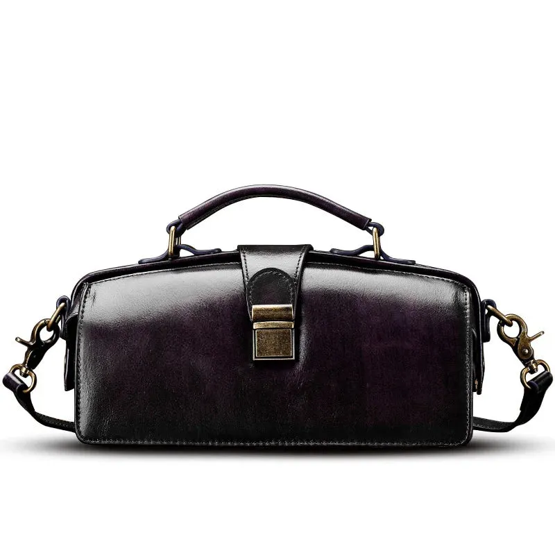 MS Retro Women Doctor Bag Luxury Handmade Genuine Leather Frame Handbag