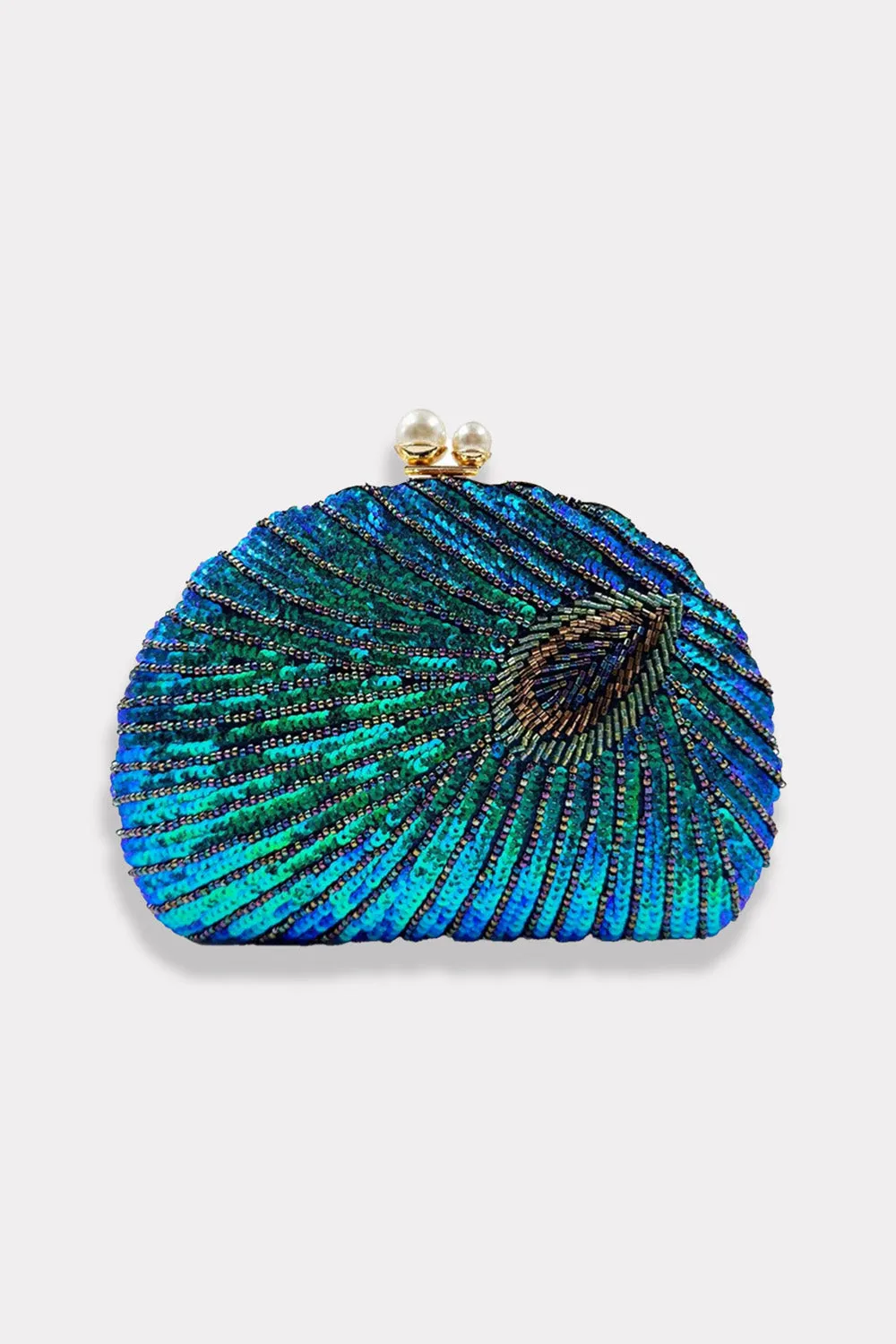 Peacock clamshell handbag