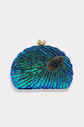 Peacock clamshell handbag