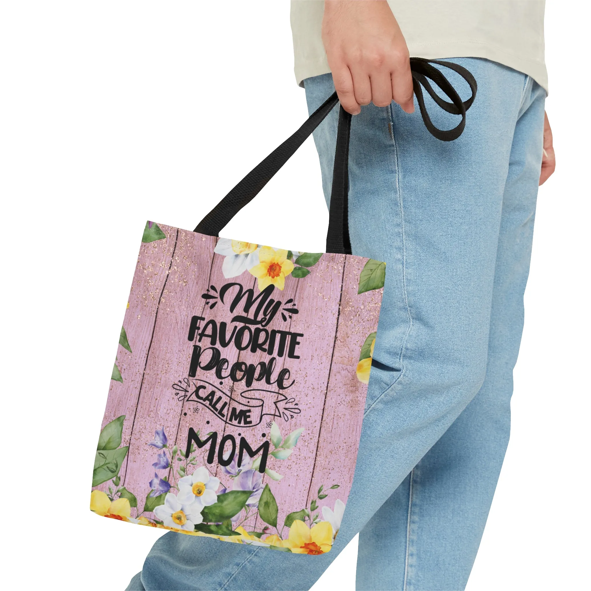 Personalised/Non-Personalised Tote Bag, Floral, My Favorite People Call me Mom, Tote bag
