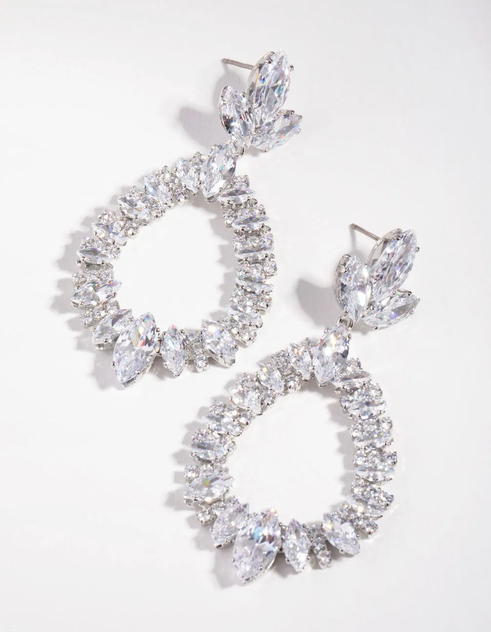 Rhodium Large Diamante Pear Drop