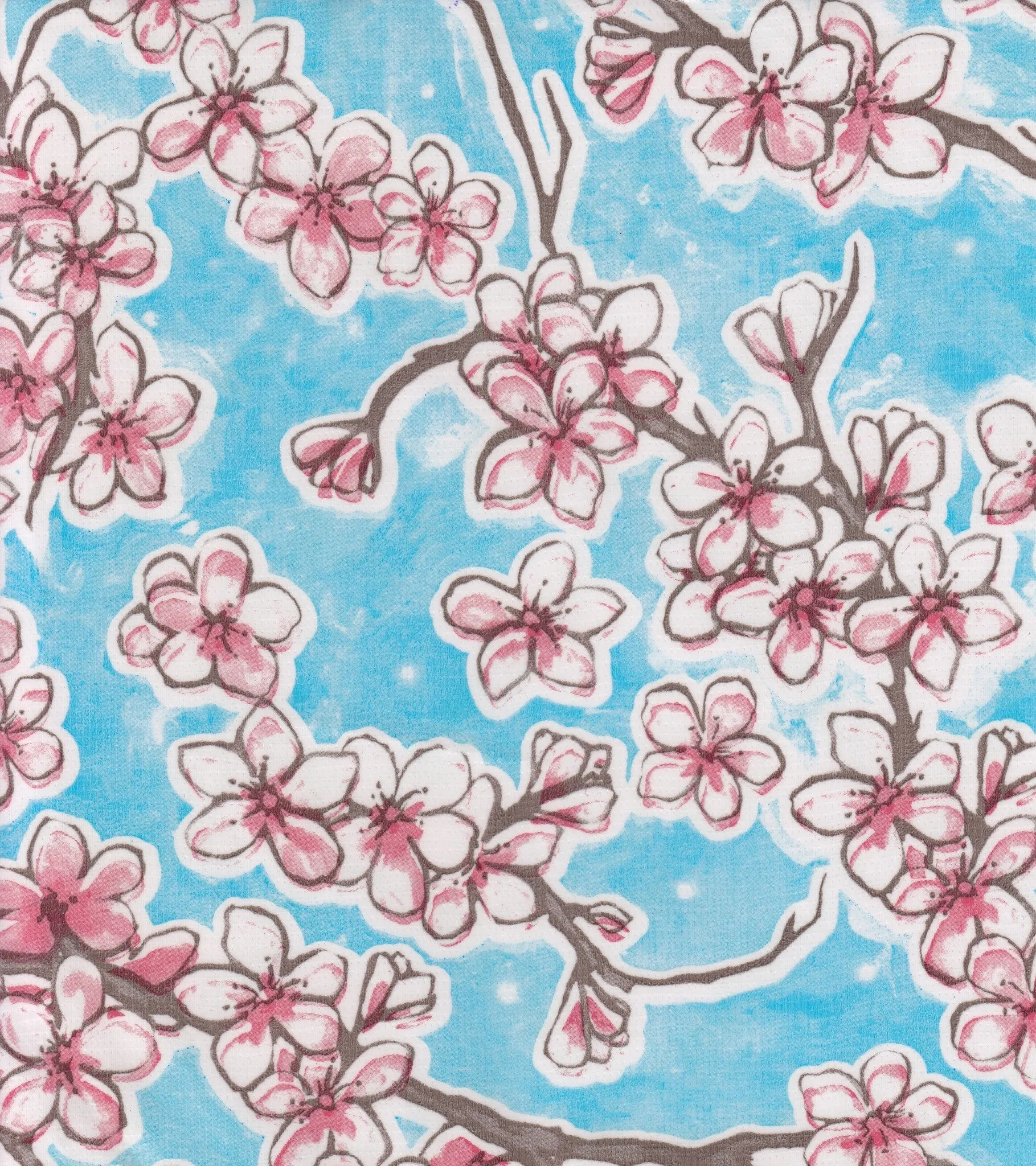Round Oilcloth Tablecloth in Cherry Blossom Light Blue