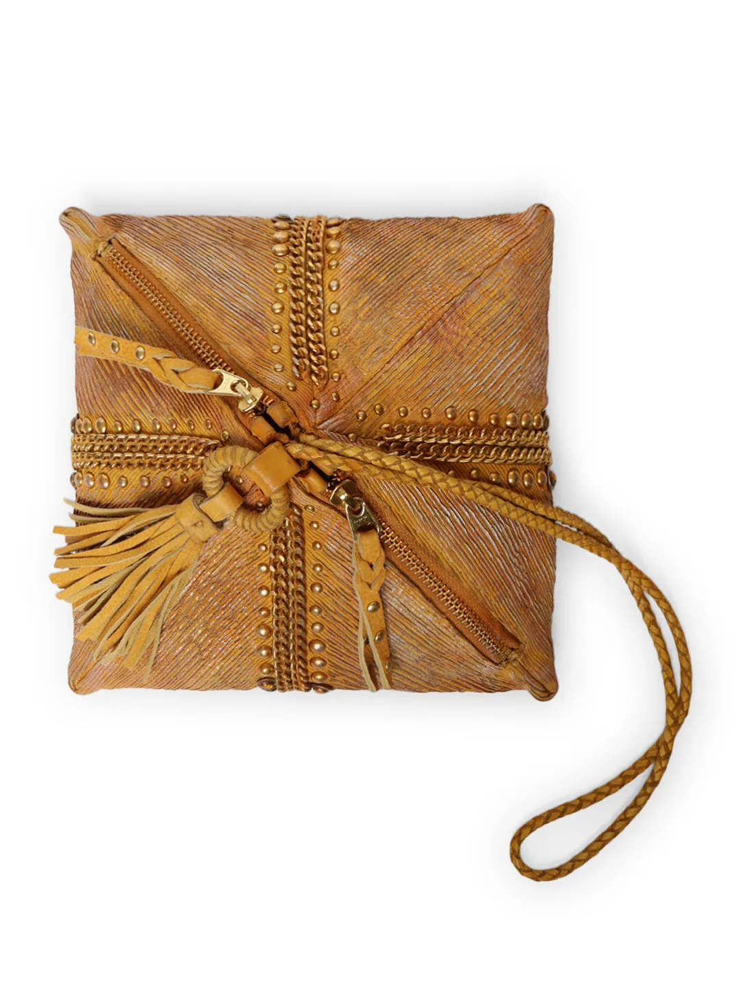 SILVIA: Sunny Yellow Sleek Leather Bag in Triangular Form By Art N Vintage