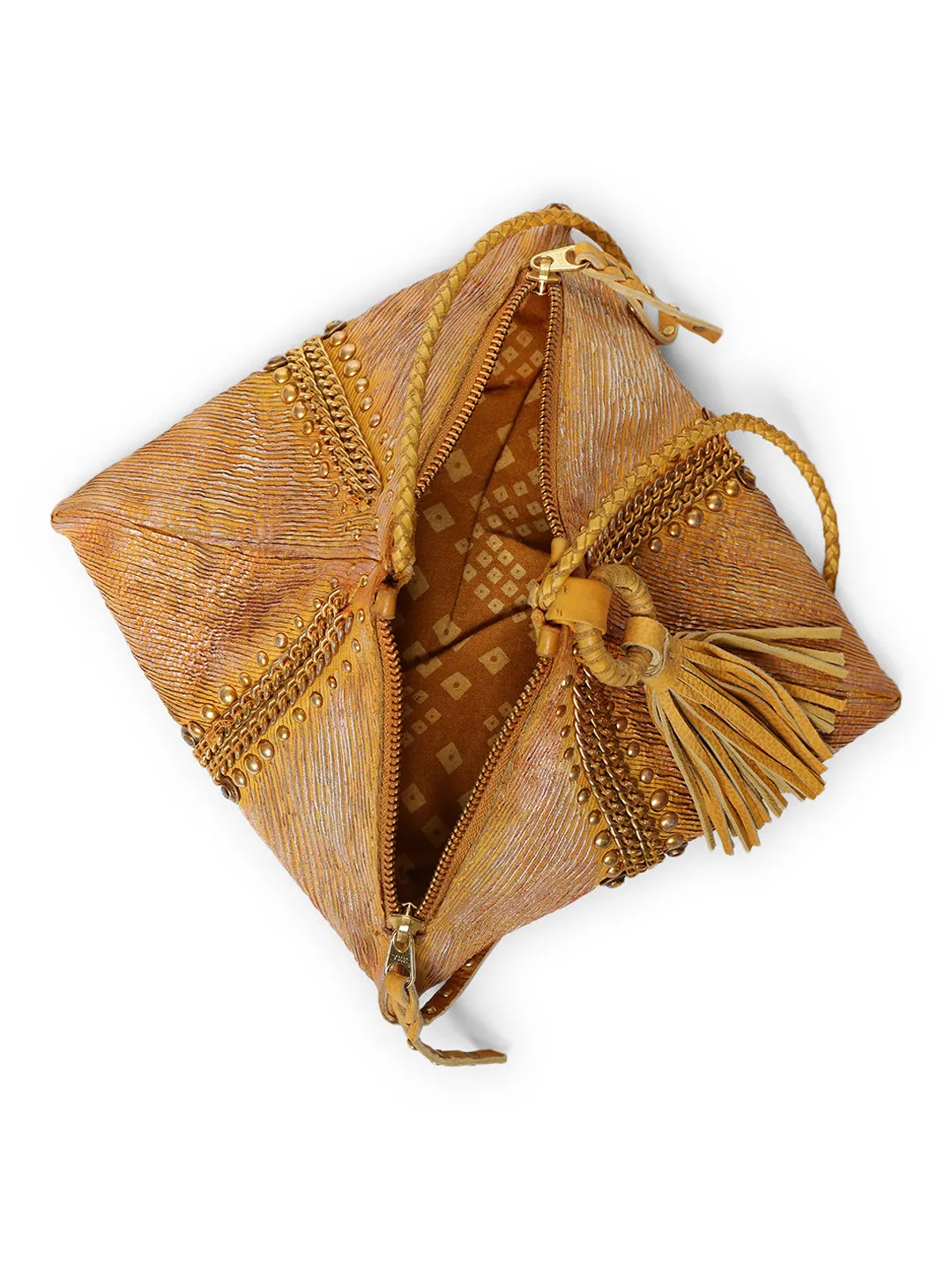 SILVIA: Sunny Yellow Sleek Leather Bag in Triangular Form By Art N Vintage
