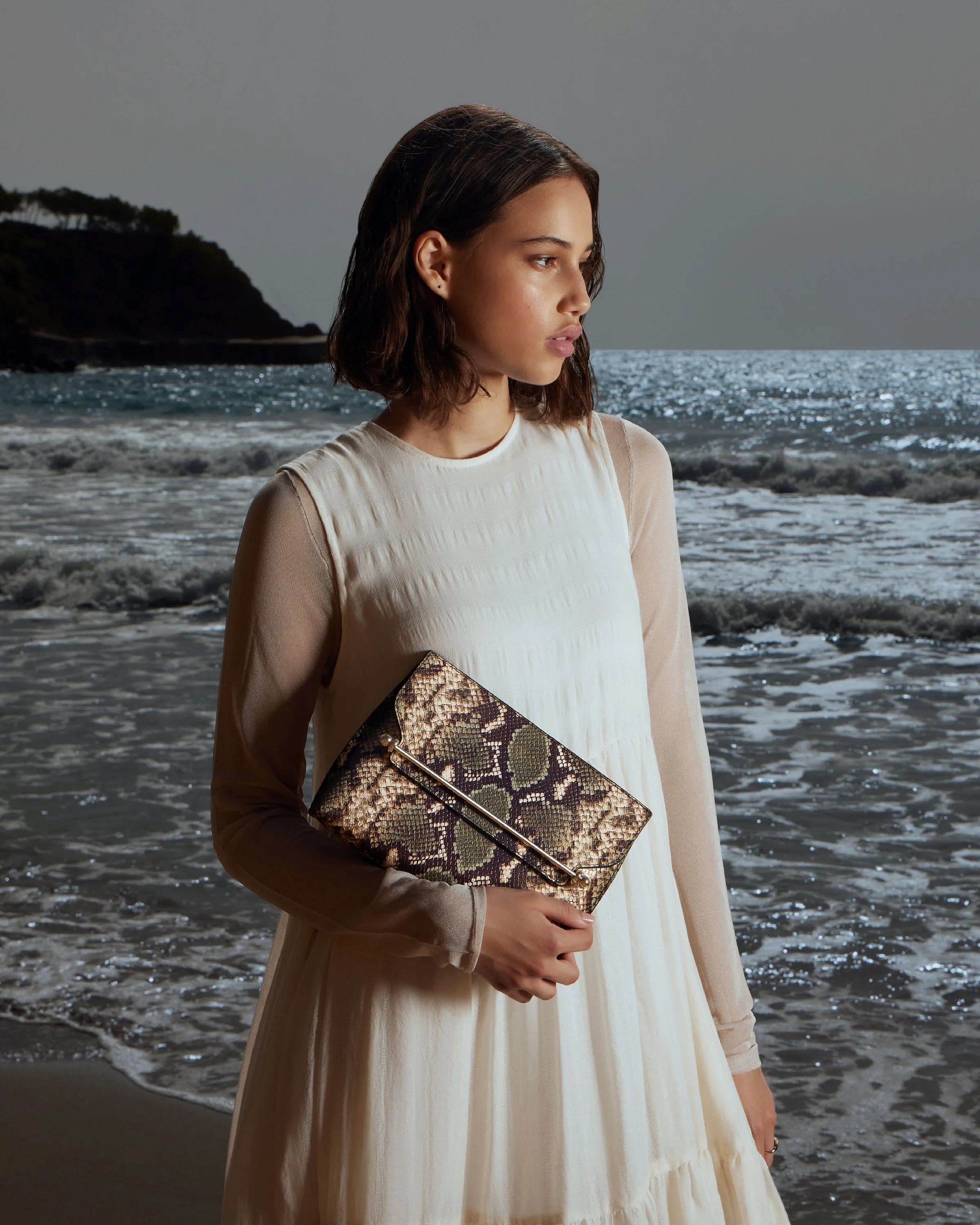 Stylist - Snake-Embossed Leather Slate Green