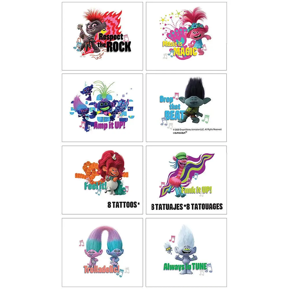 Trolls World Tour Tattoos - 8 Pkt