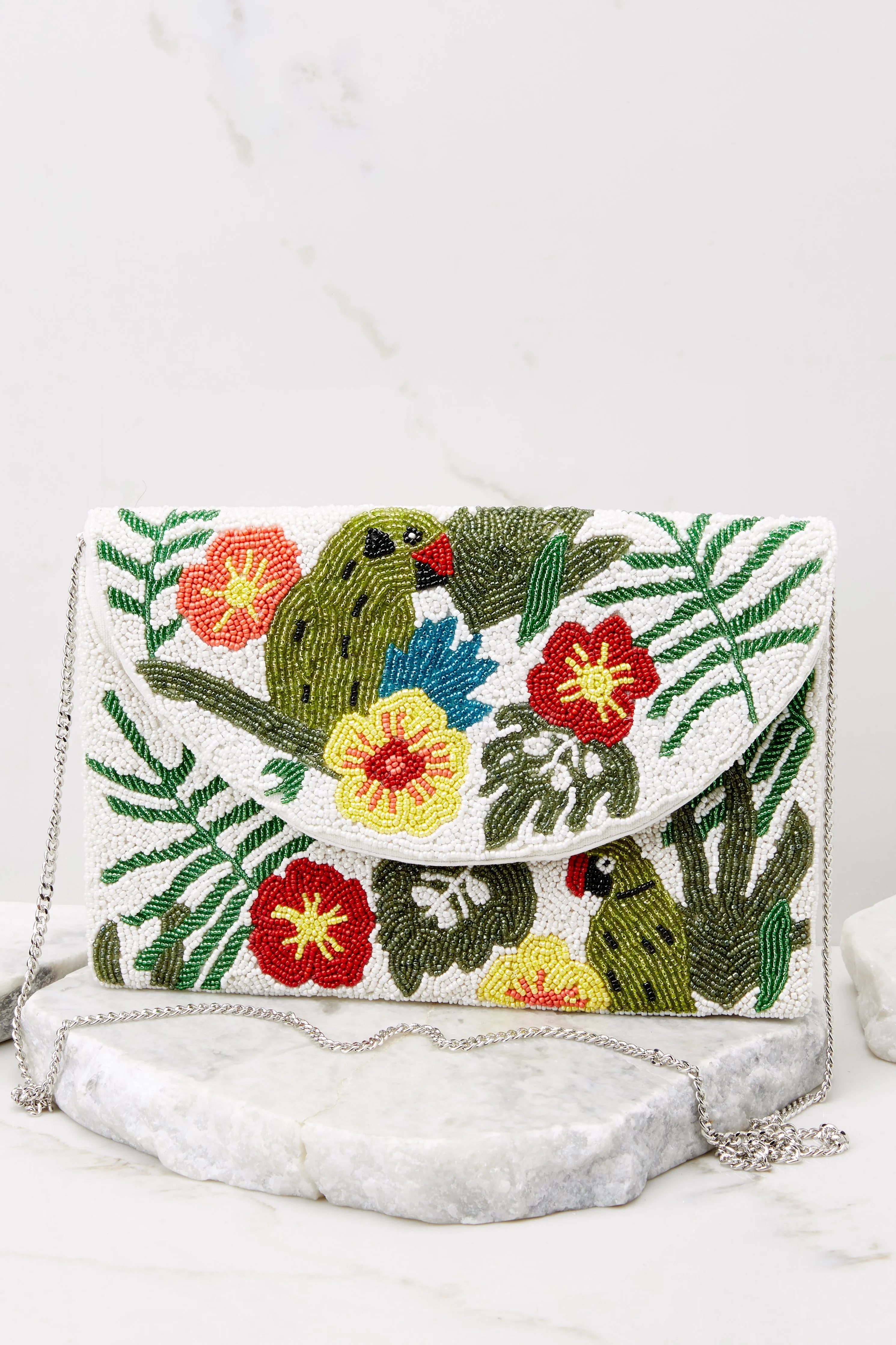 Tropic Of Discussion White Multi Beaded Clutch
