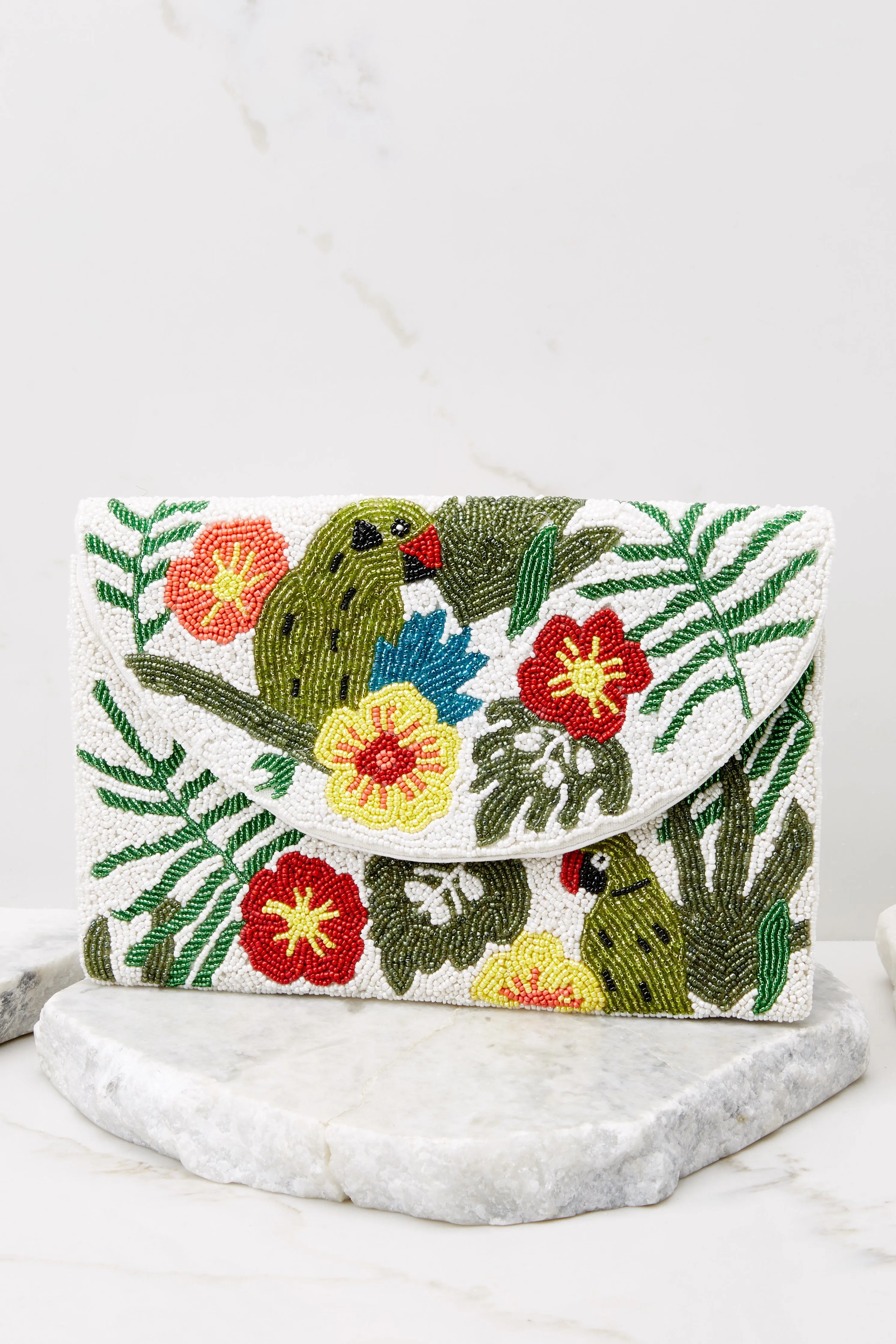 Tropic Of Discussion White Multi Beaded Clutch