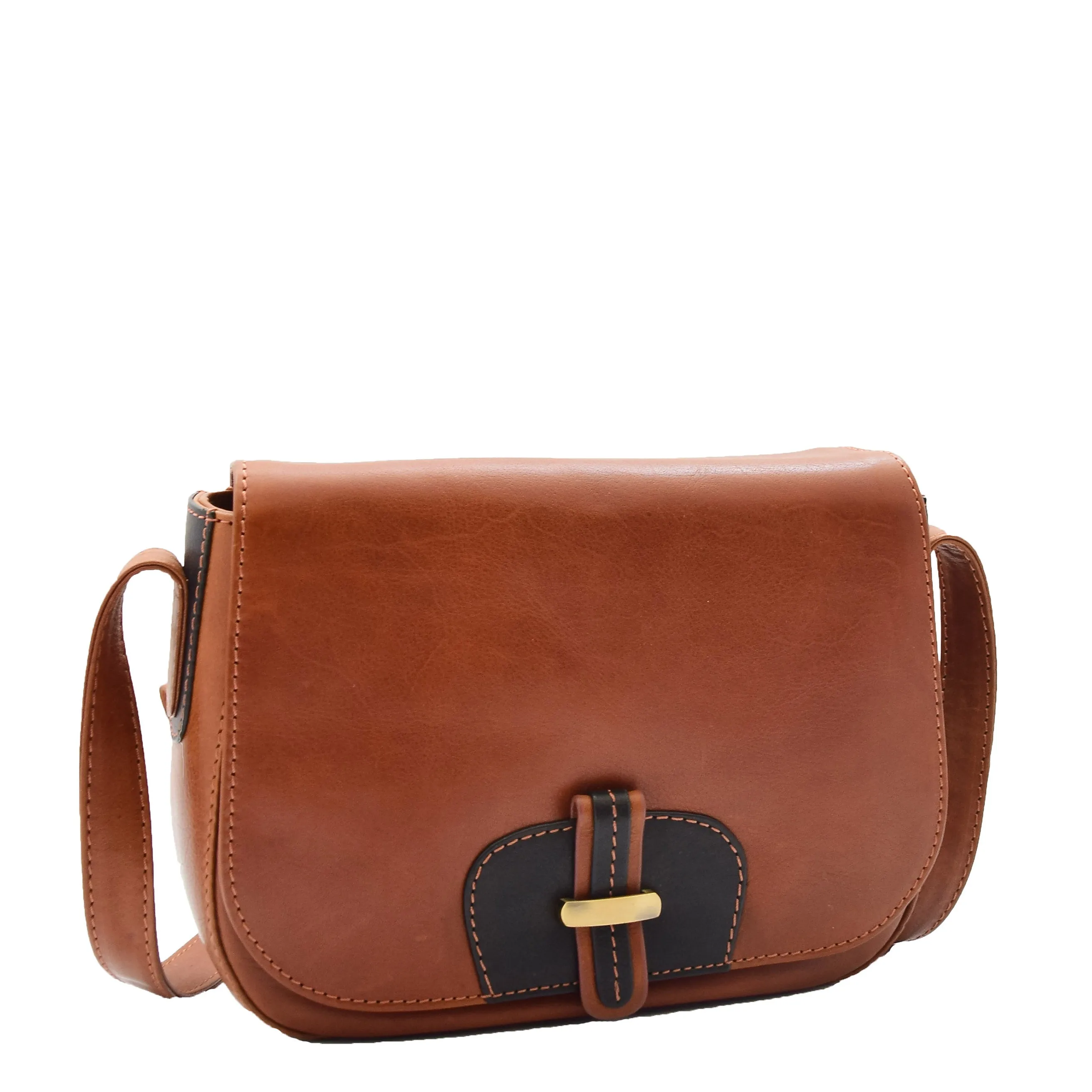 Womens Real Leather Crossbody Bag Classic Messenger Organiser Luna Chestnut