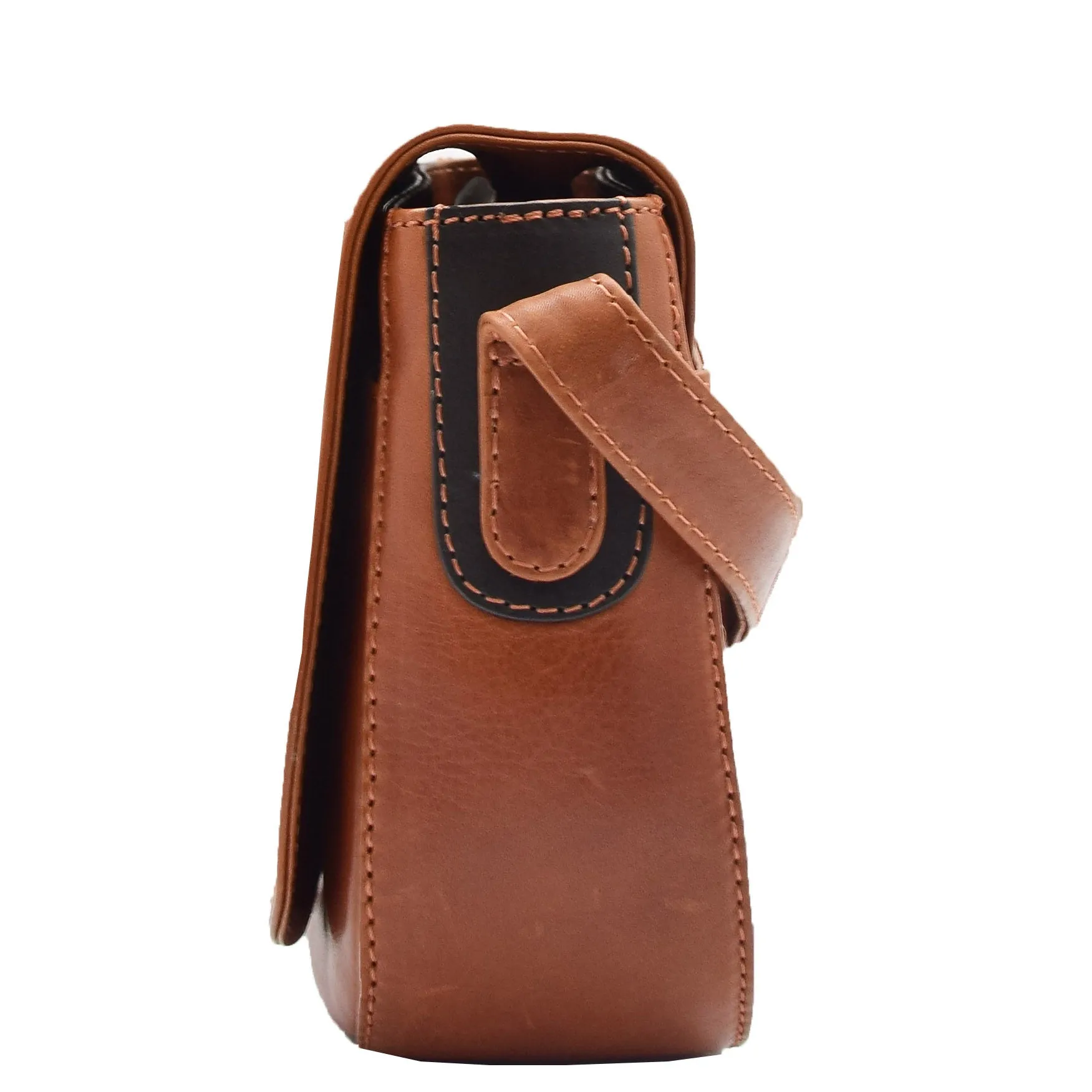 Womens Real Leather Crossbody Bag Classic Messenger Organiser Luna Chestnut
