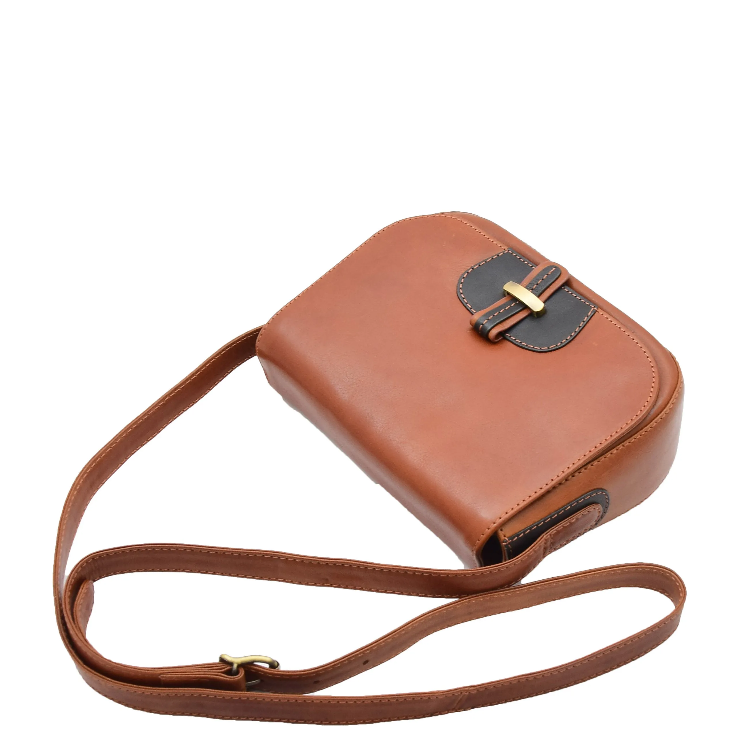 Womens Real Leather Crossbody Bag Classic Messenger Organiser Luna Chestnut