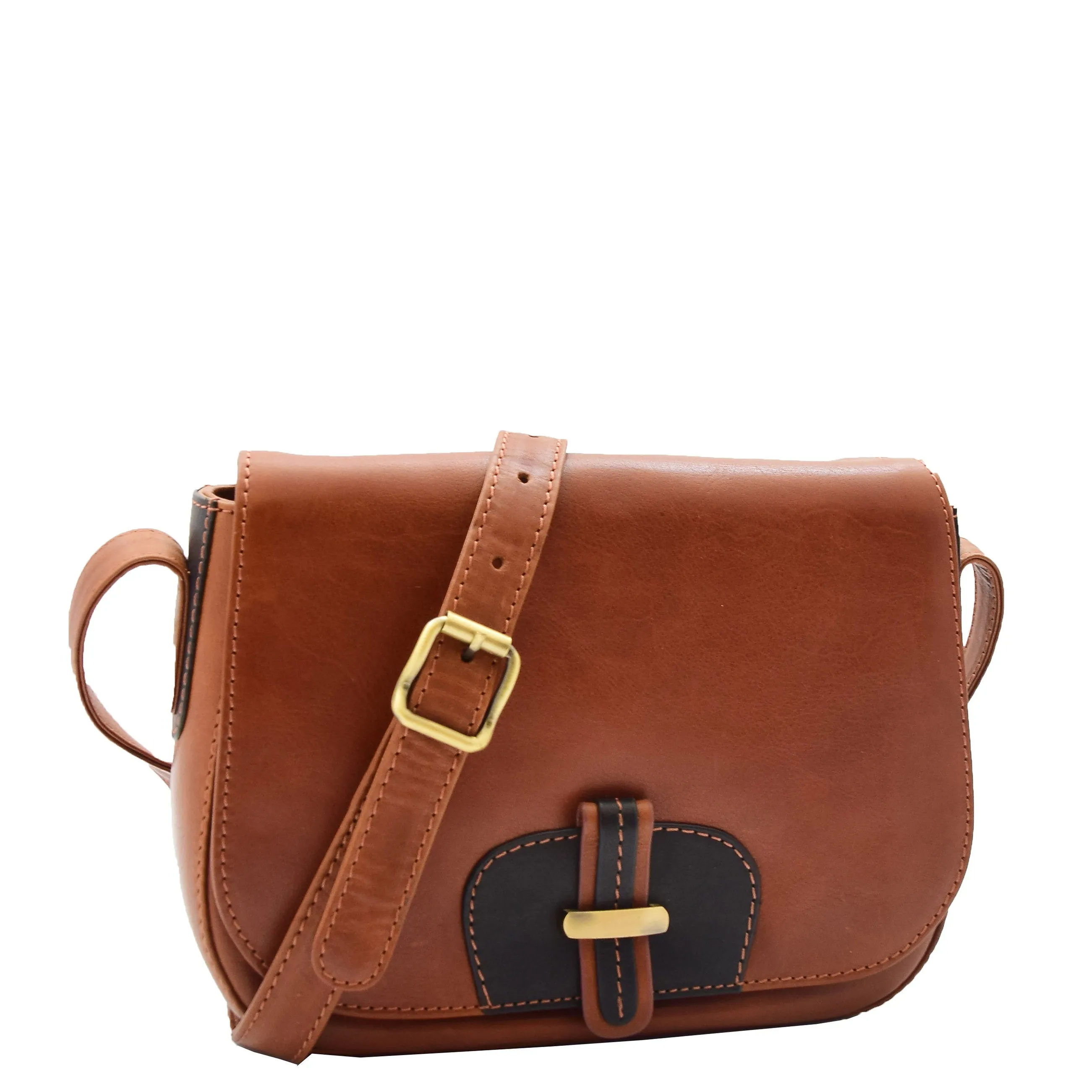 Womens Real Leather Crossbody Bag Classic Messenger Organiser Luna Chestnut