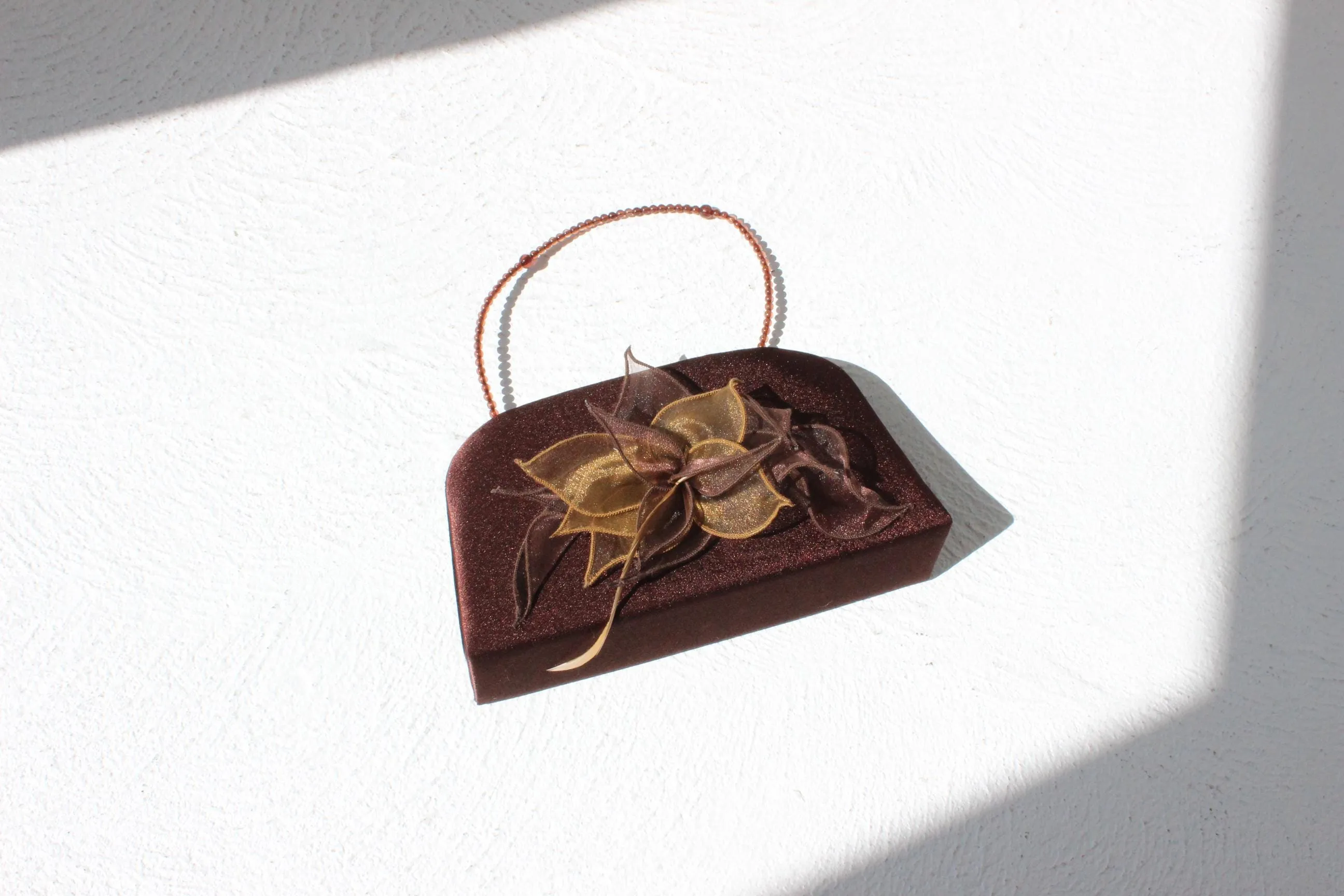 Y2K Chocolate Satin Purse w/ Ostrich Feather Puff