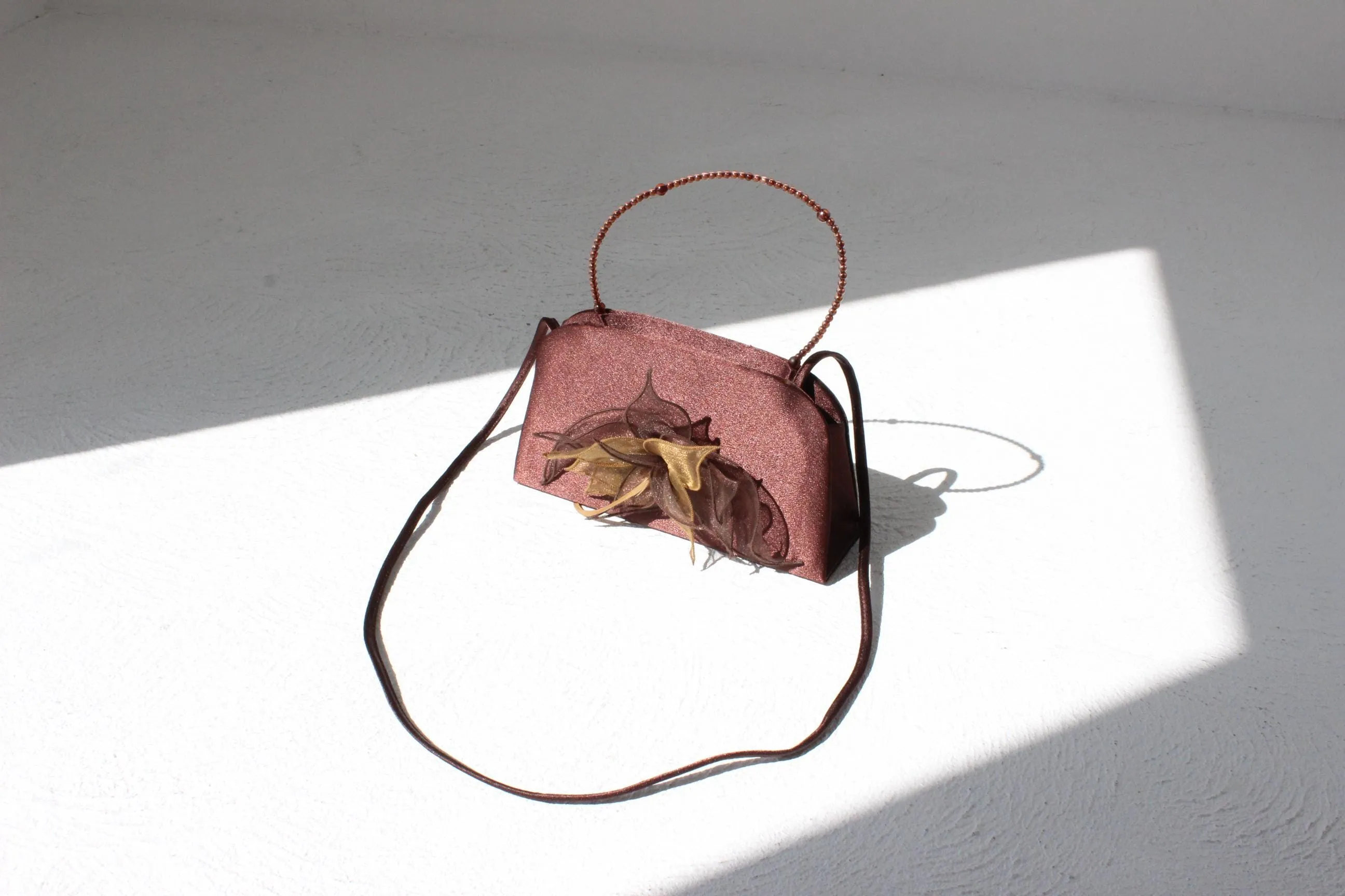 Y2K Chocolate Satin Purse w/ Ostrich Feather Puff